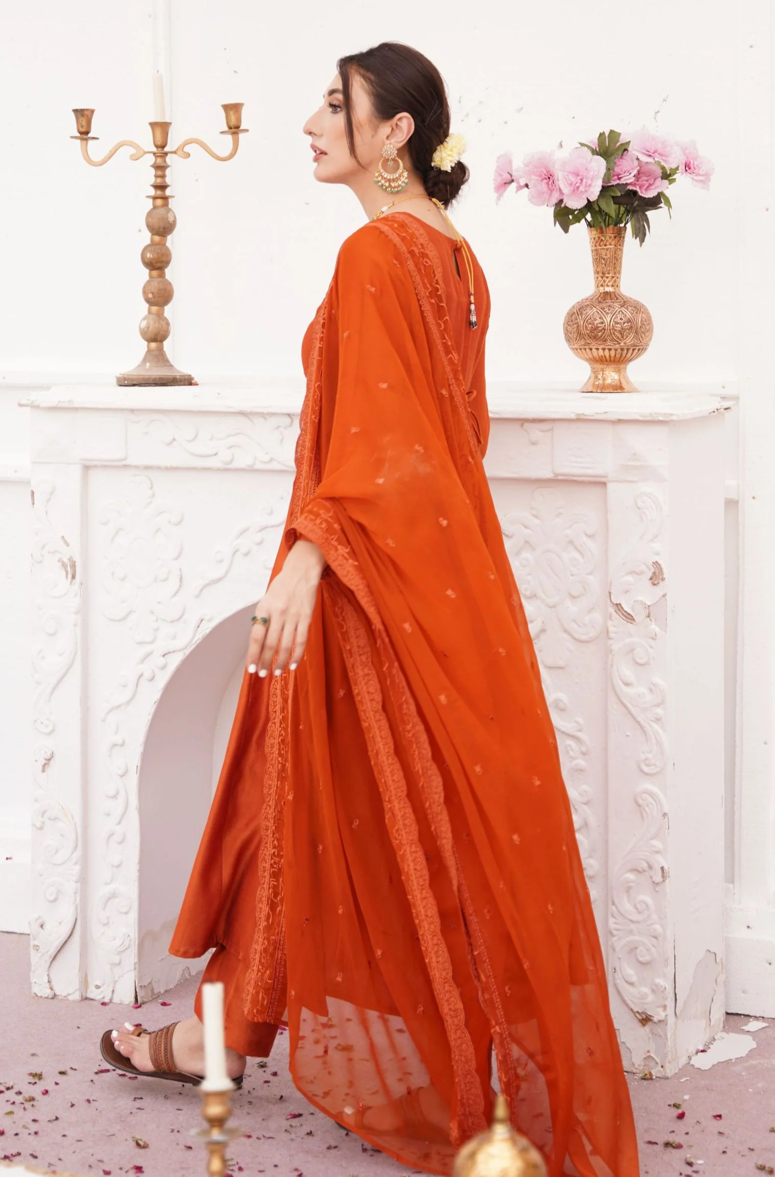 Jahaan Embroidered Dupatta - Burnt Orange - Image 3