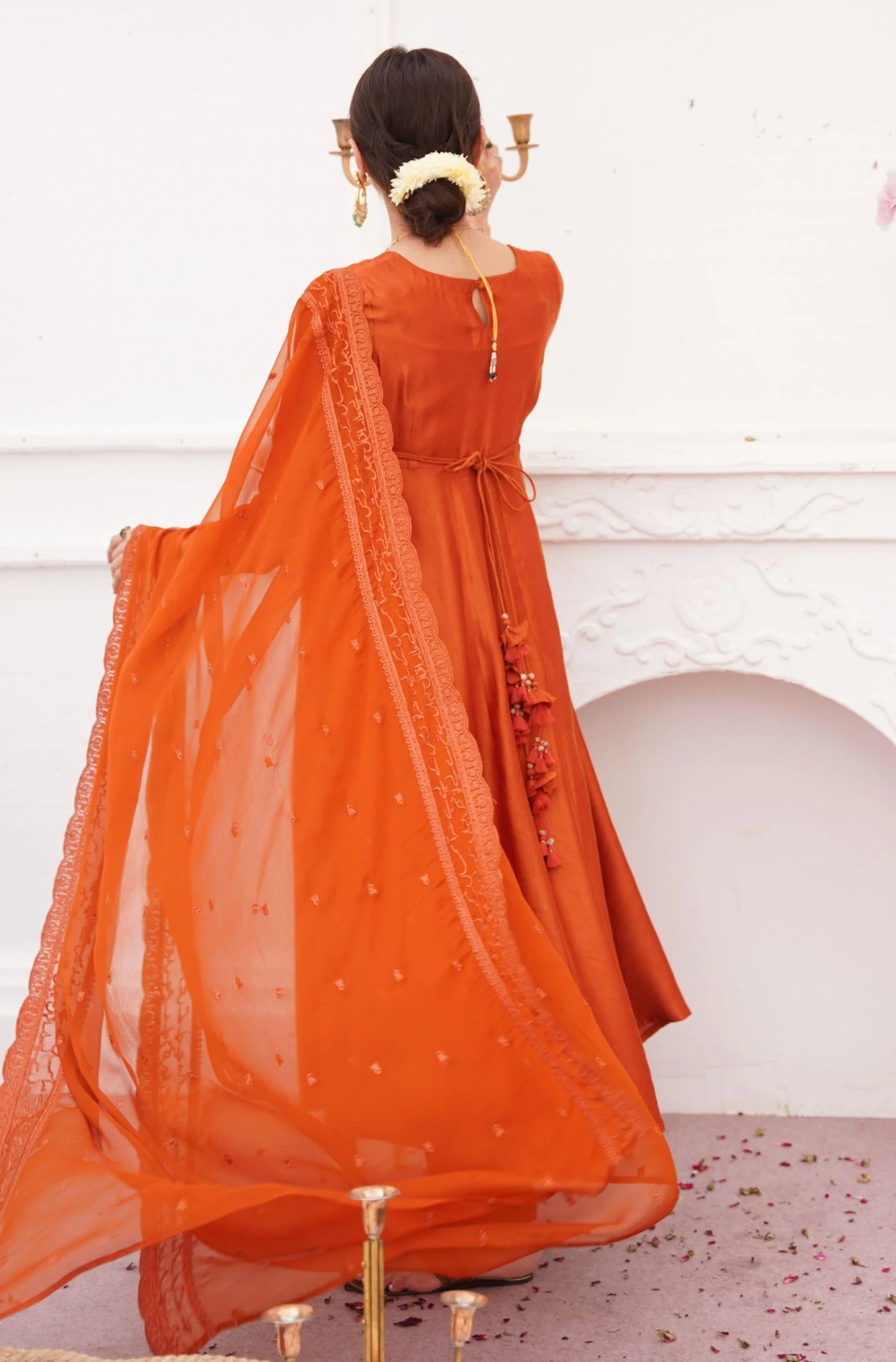Jahaan Embroidered Dupatta - Burnt Orange - Image 4