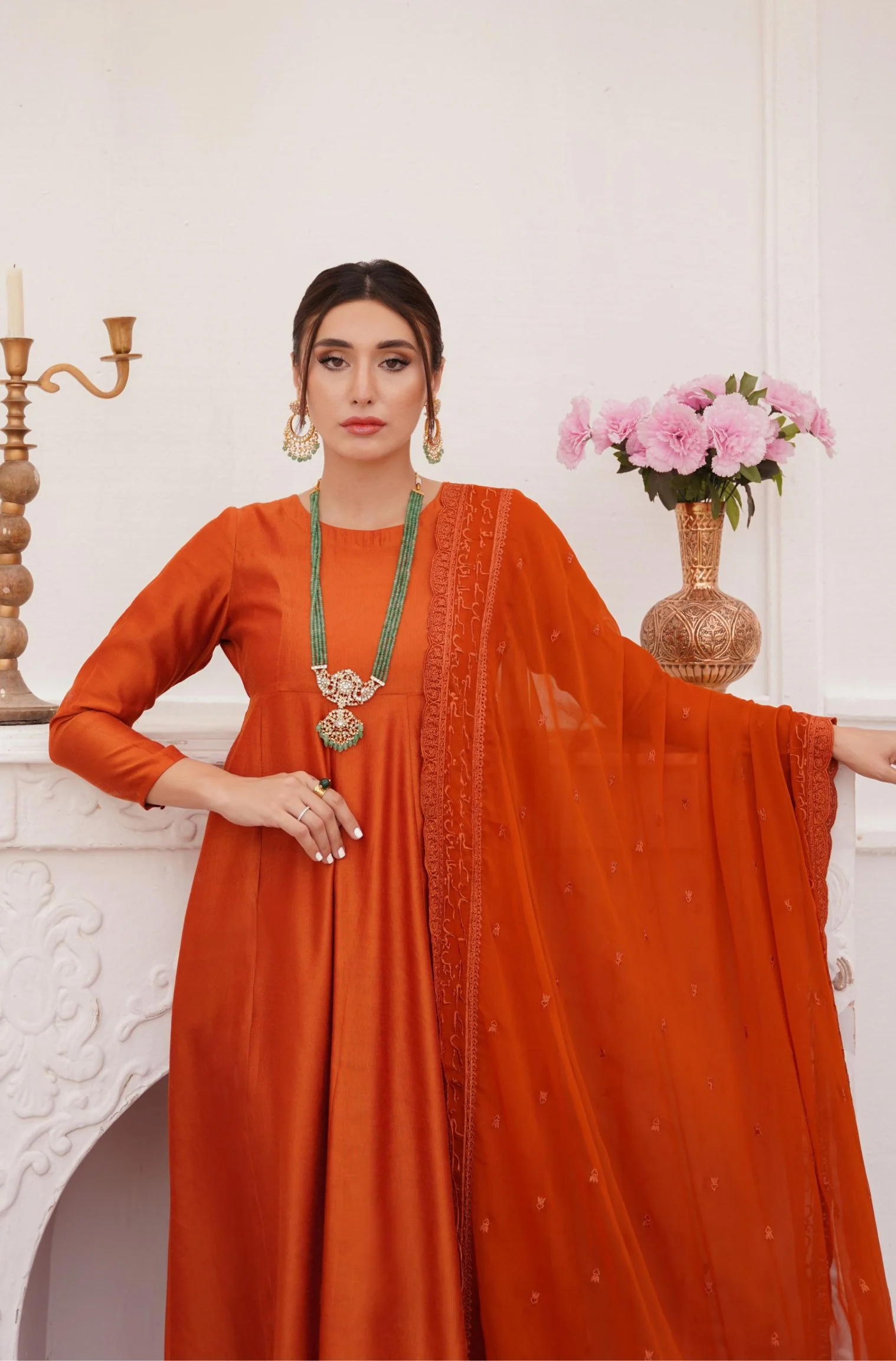 Jahaan Embroidered Dupatta - Burnt Orange - Image 5