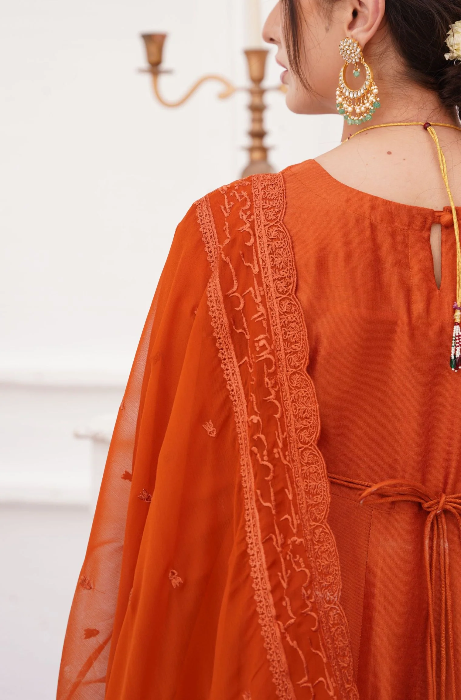 Jahaan Embroidered Dupatta - Burnt Orange - Image 6