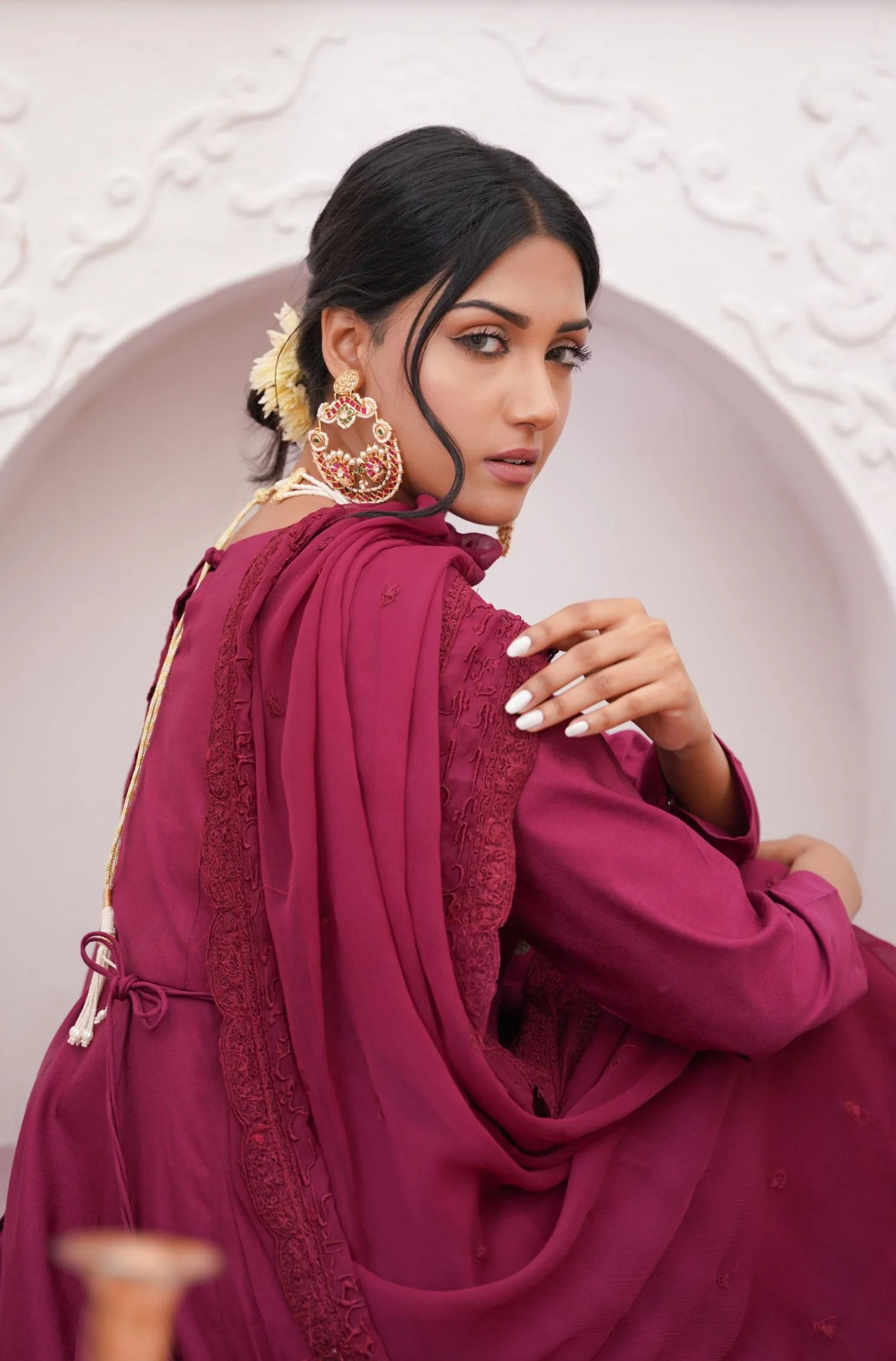 Jahaan Embroidered Dupatta - Wine Red - Image 4