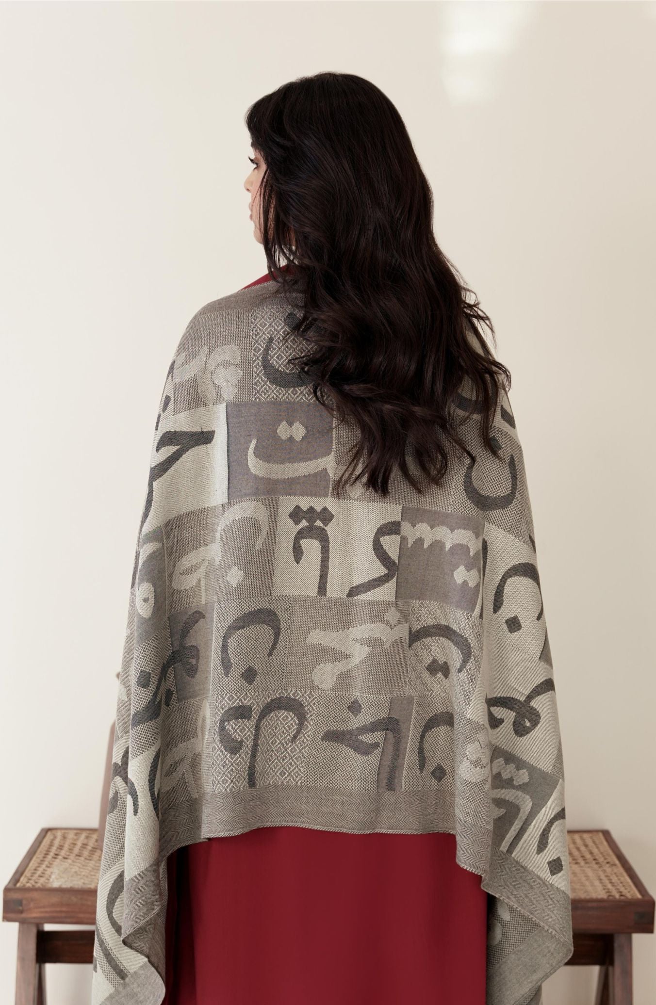 Jazba Weaved Stole - Beige - Image 4