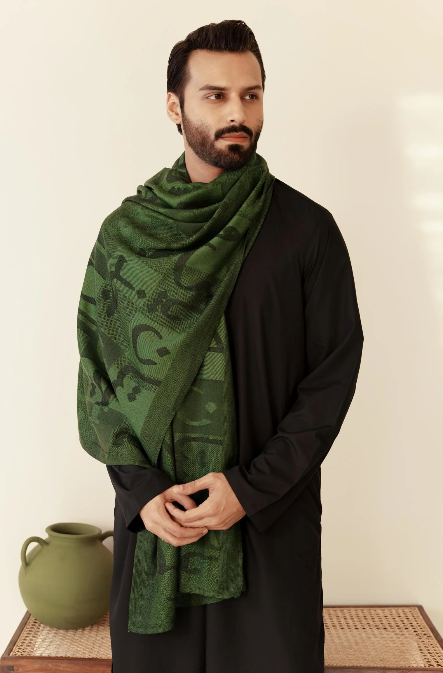 Jazba Weaved Stole - Green - Image 3