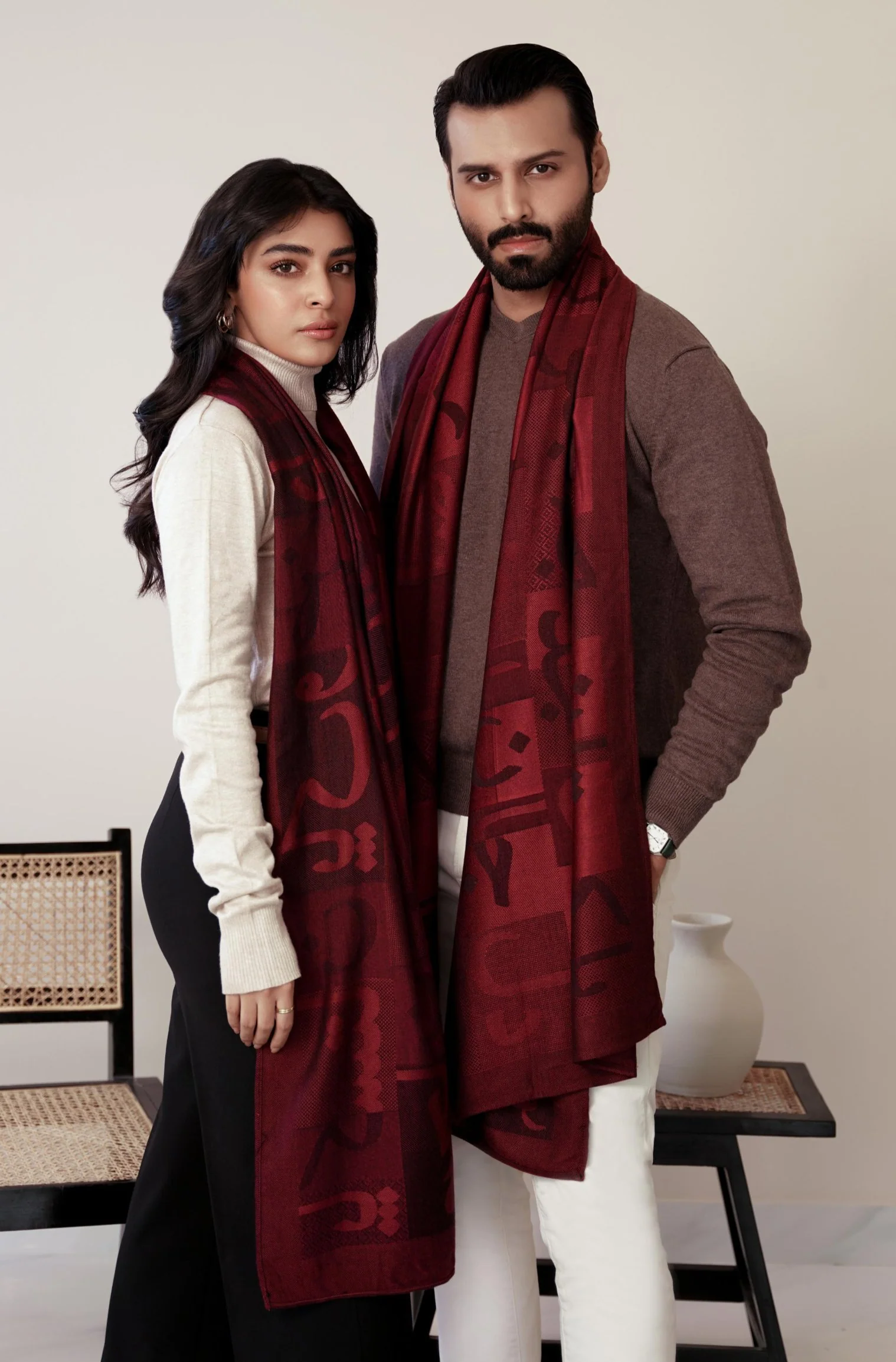 Jazba Weaved Stole - Maroon
