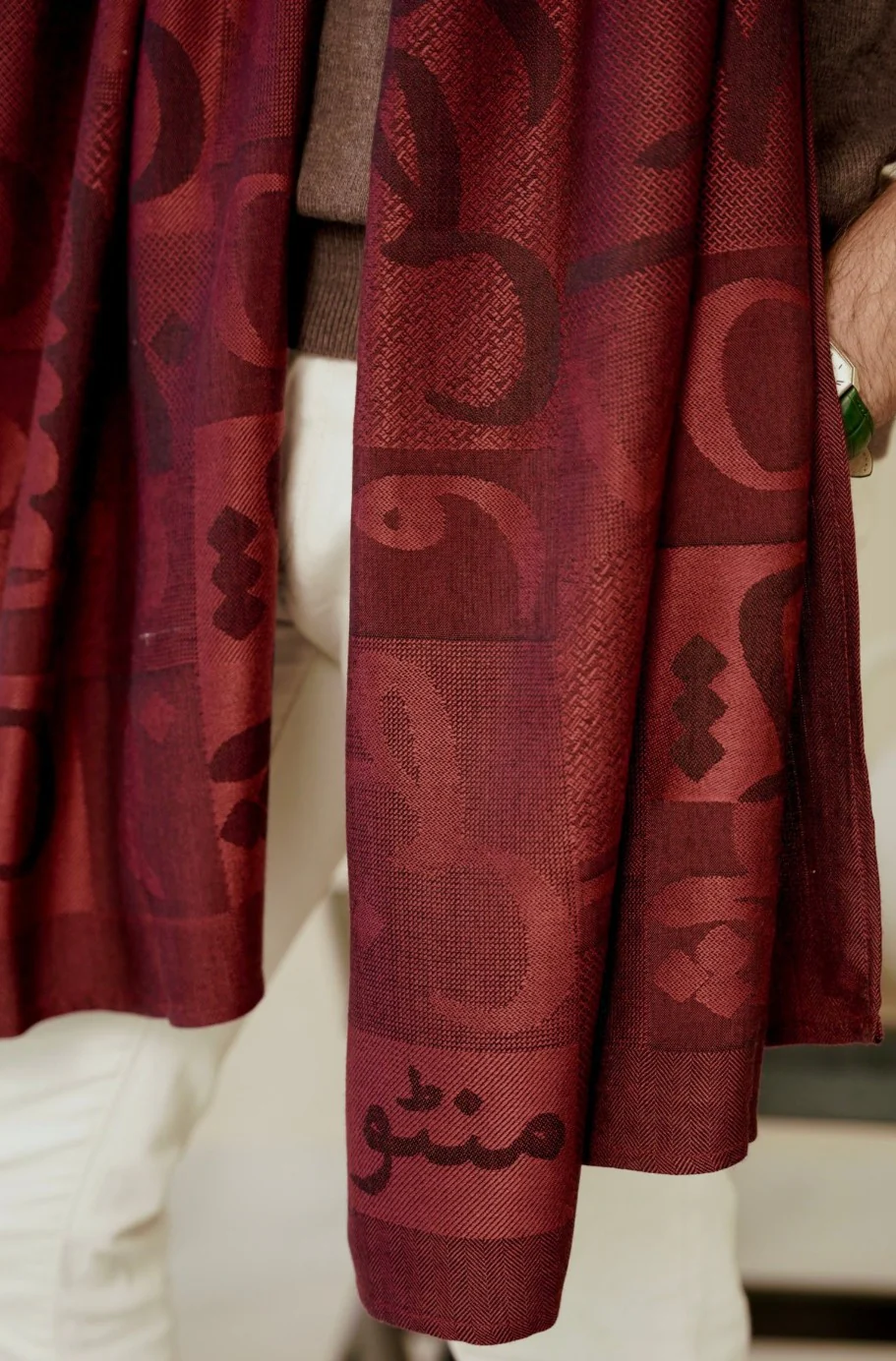 Jazba Weaved Stole - Maroon - Image 9