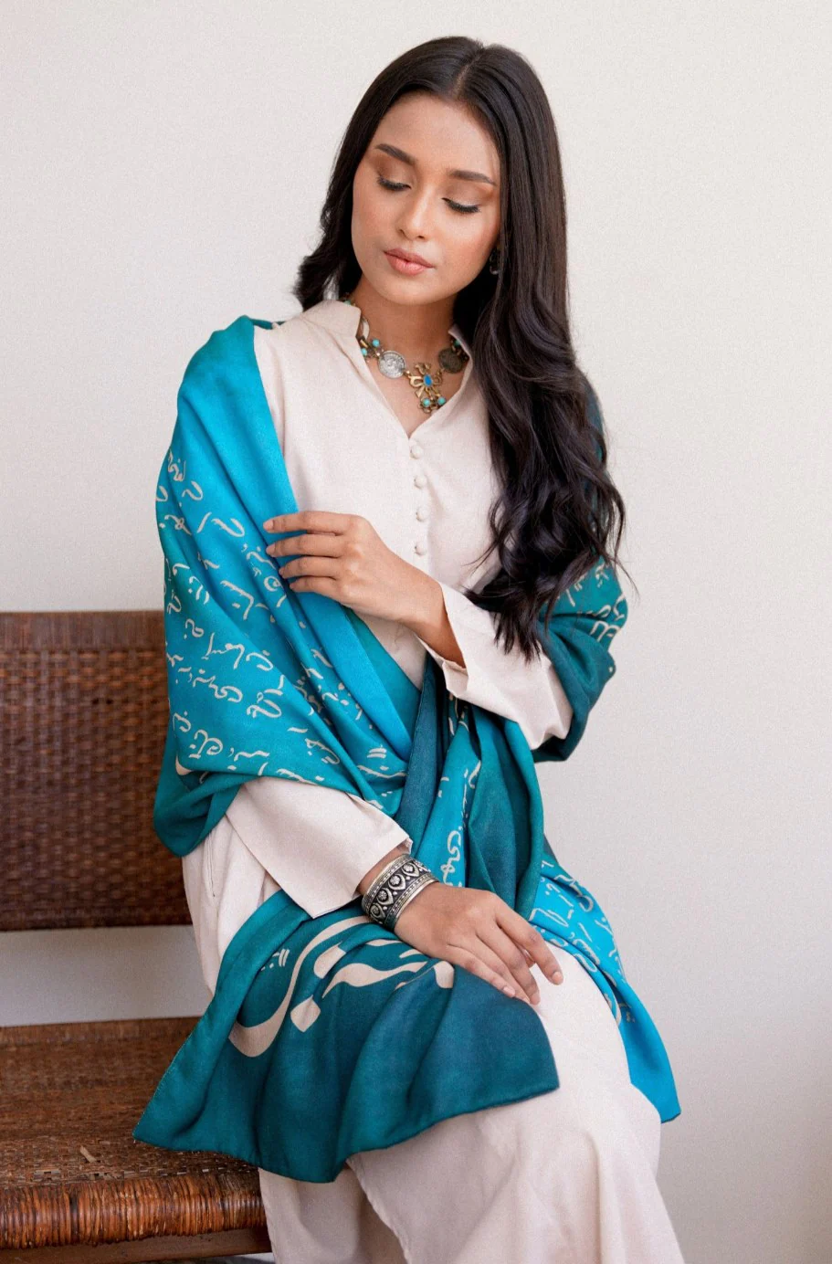 Karvaan Stole - Teal Blue - Image 2