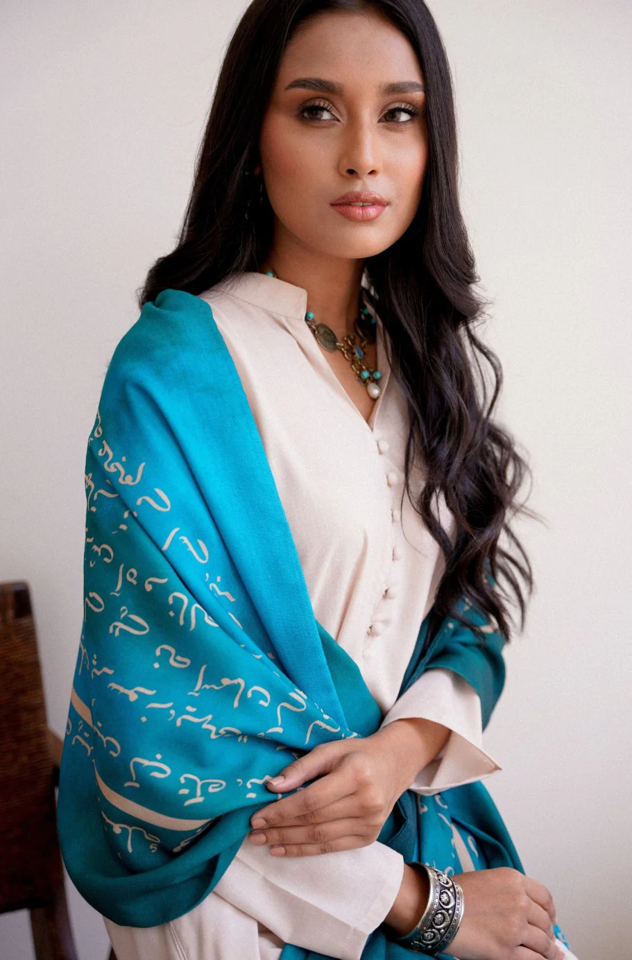 Karvaan Stole - Teal Blue - Image 4