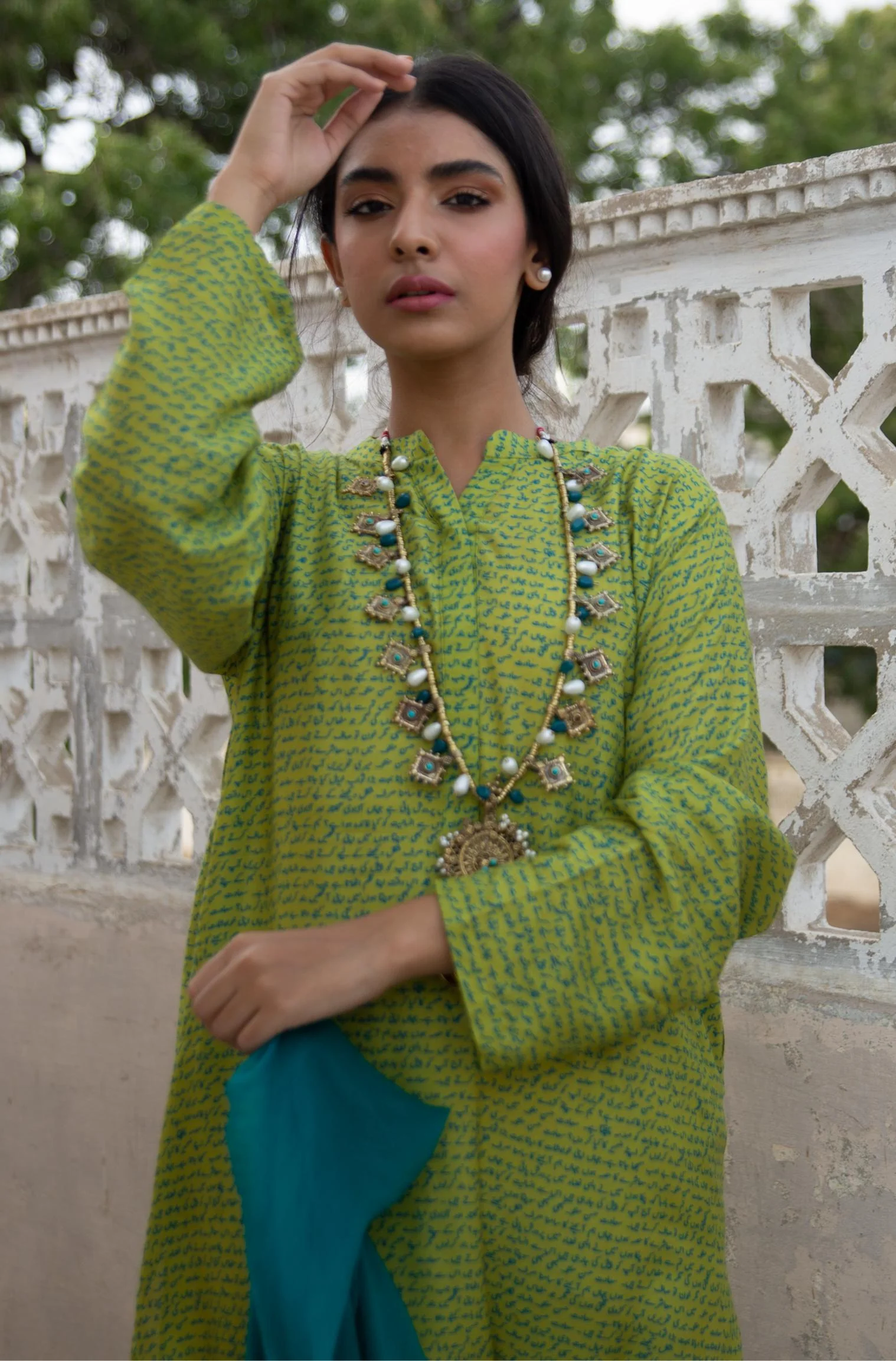 Khayaal Kurta - Lime Green & Blue - Image 2