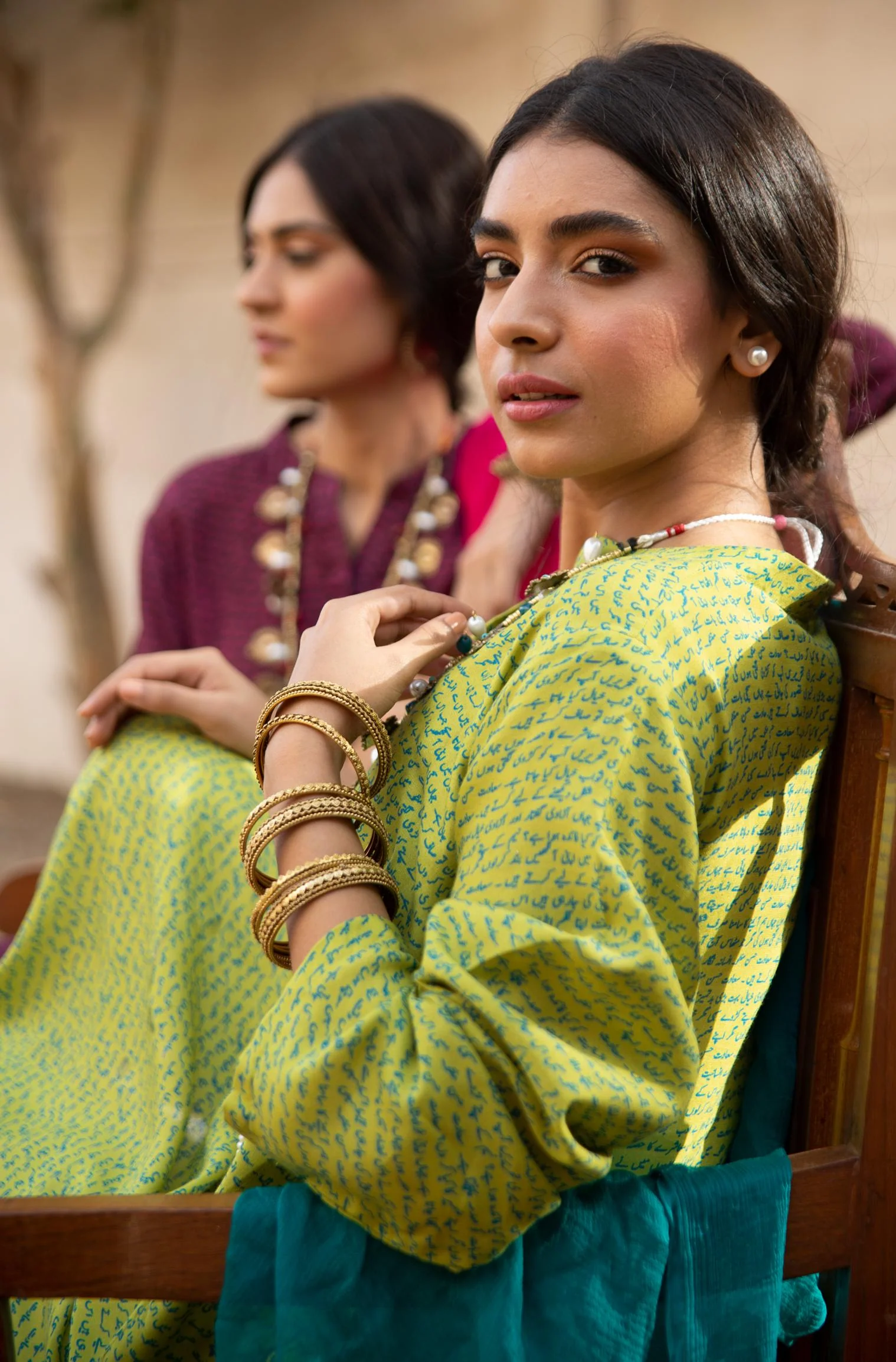 Khayaal Kurta - Lime Green & Blue - Image 3