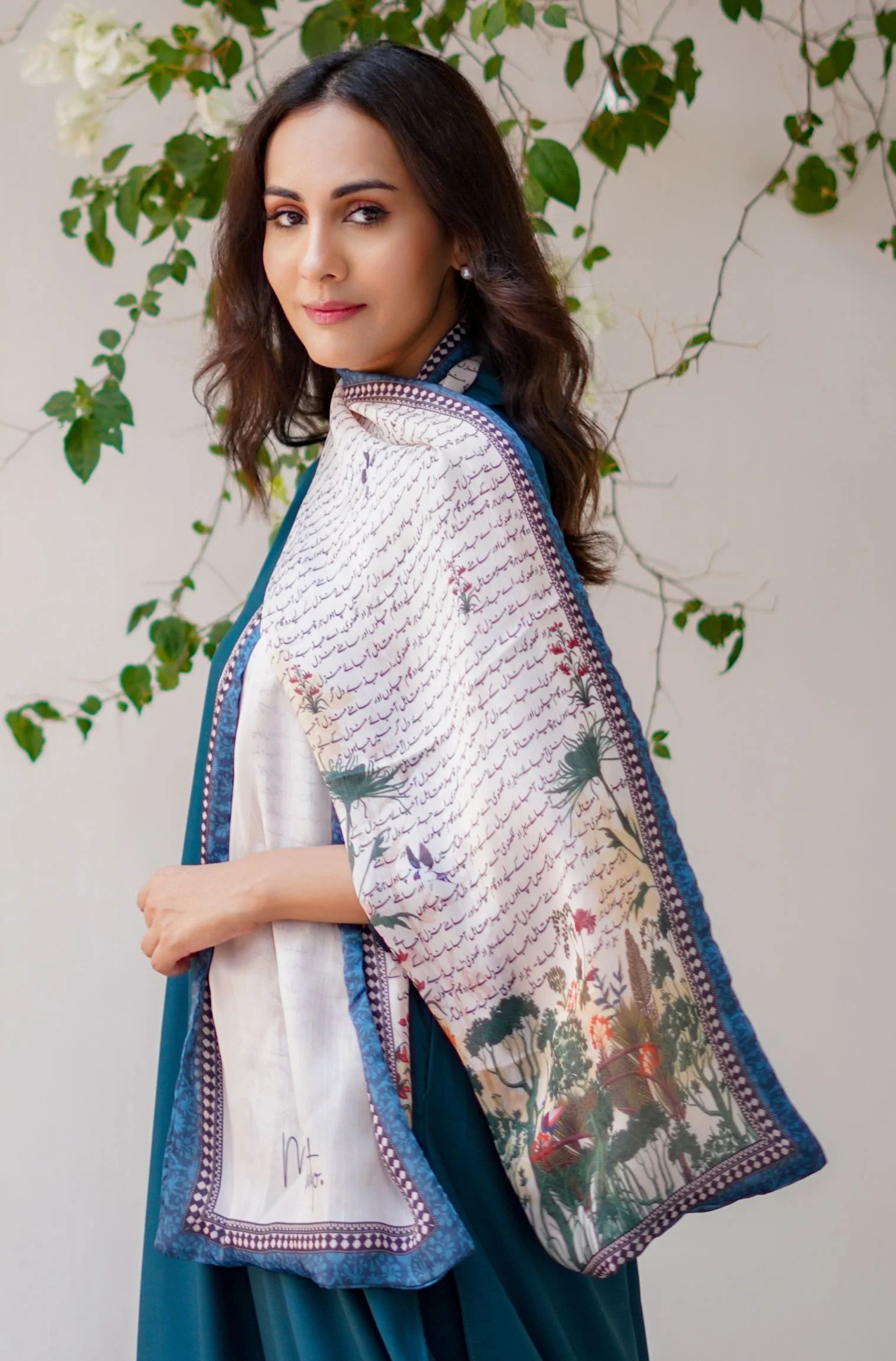 Khwahish Stole - Beige & Blue - Image 2