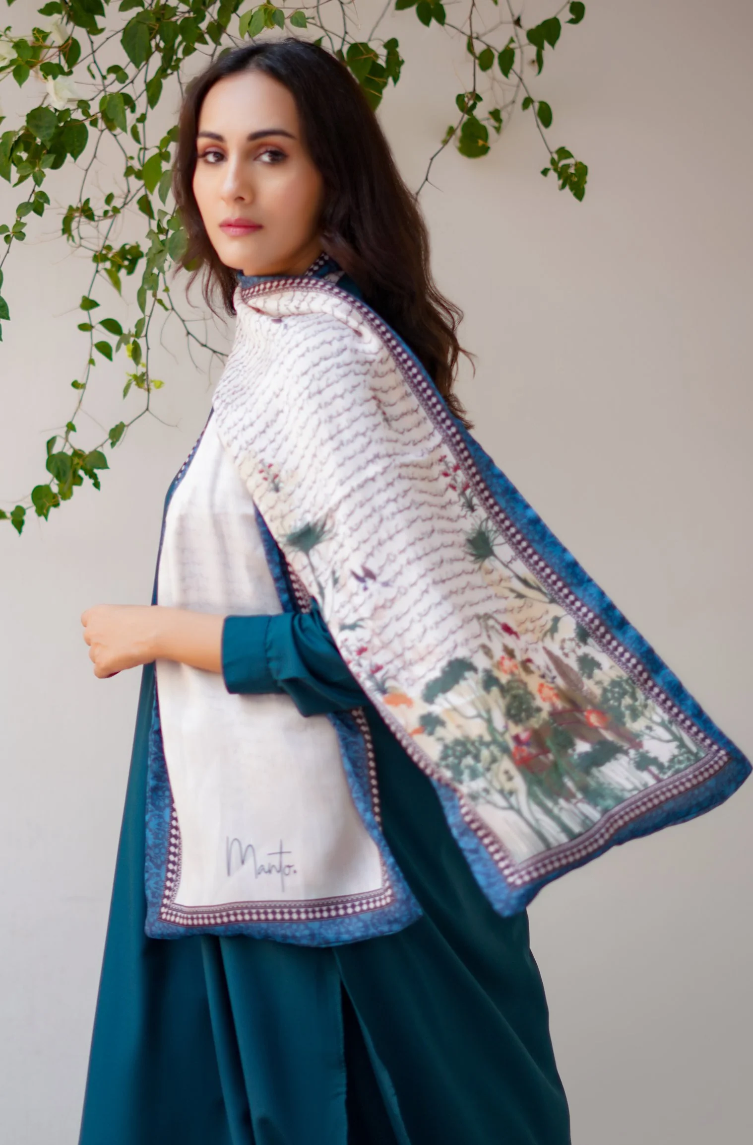 Khwahish Stole - Beige & Blue - Image 4