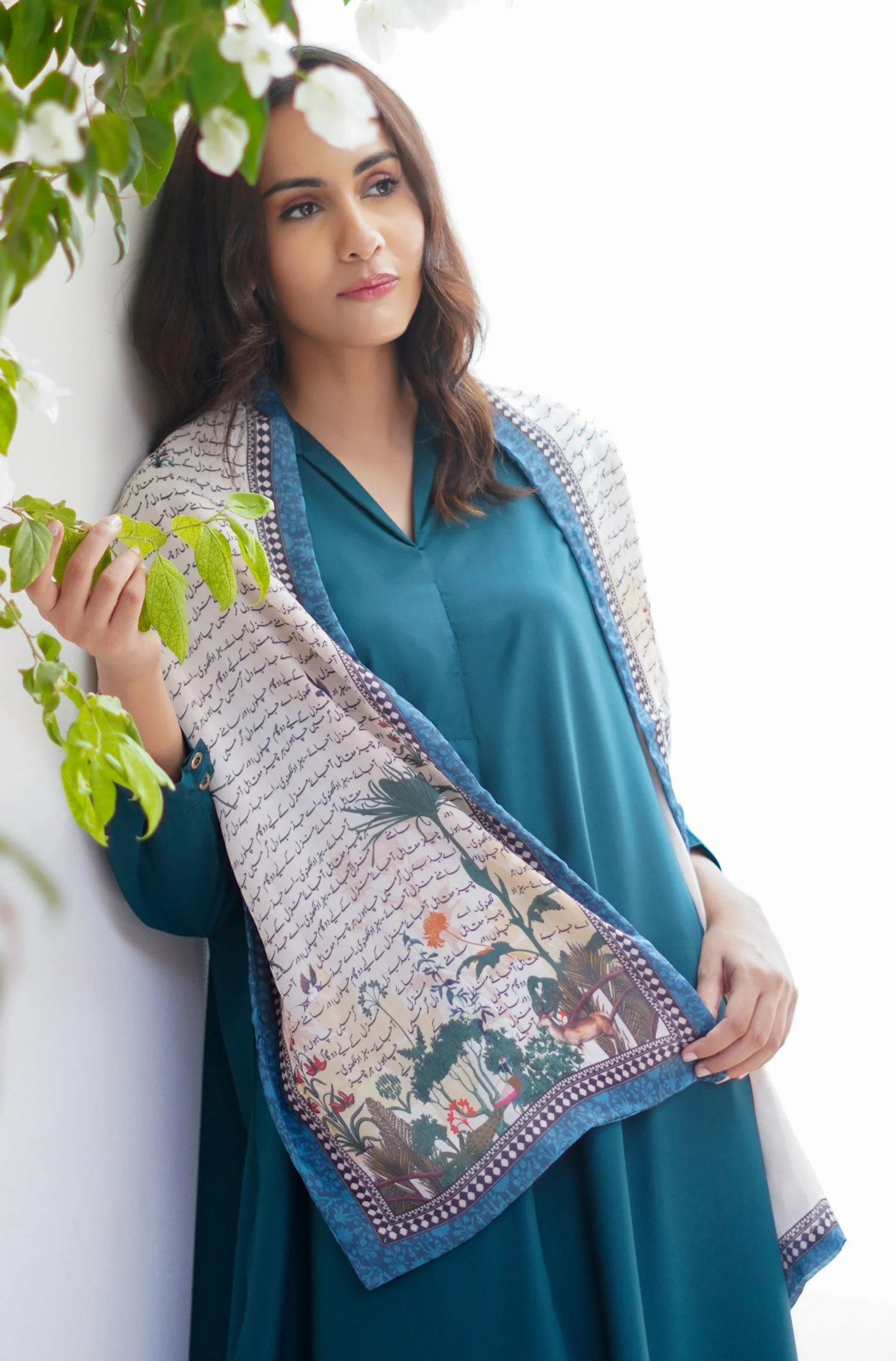 Khwahish Stole - Beige & Blue - Image 5