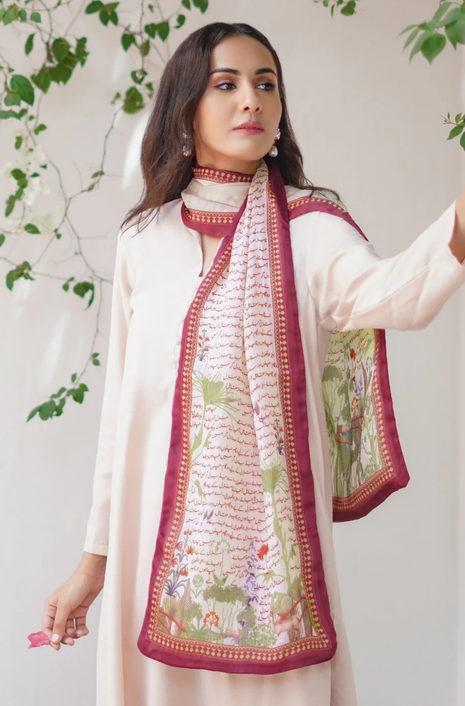 Khwahish Stole - Beige & Maroon