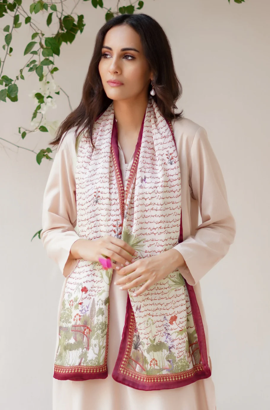 Khwahish Stole - Beige & Maroon - Image 3