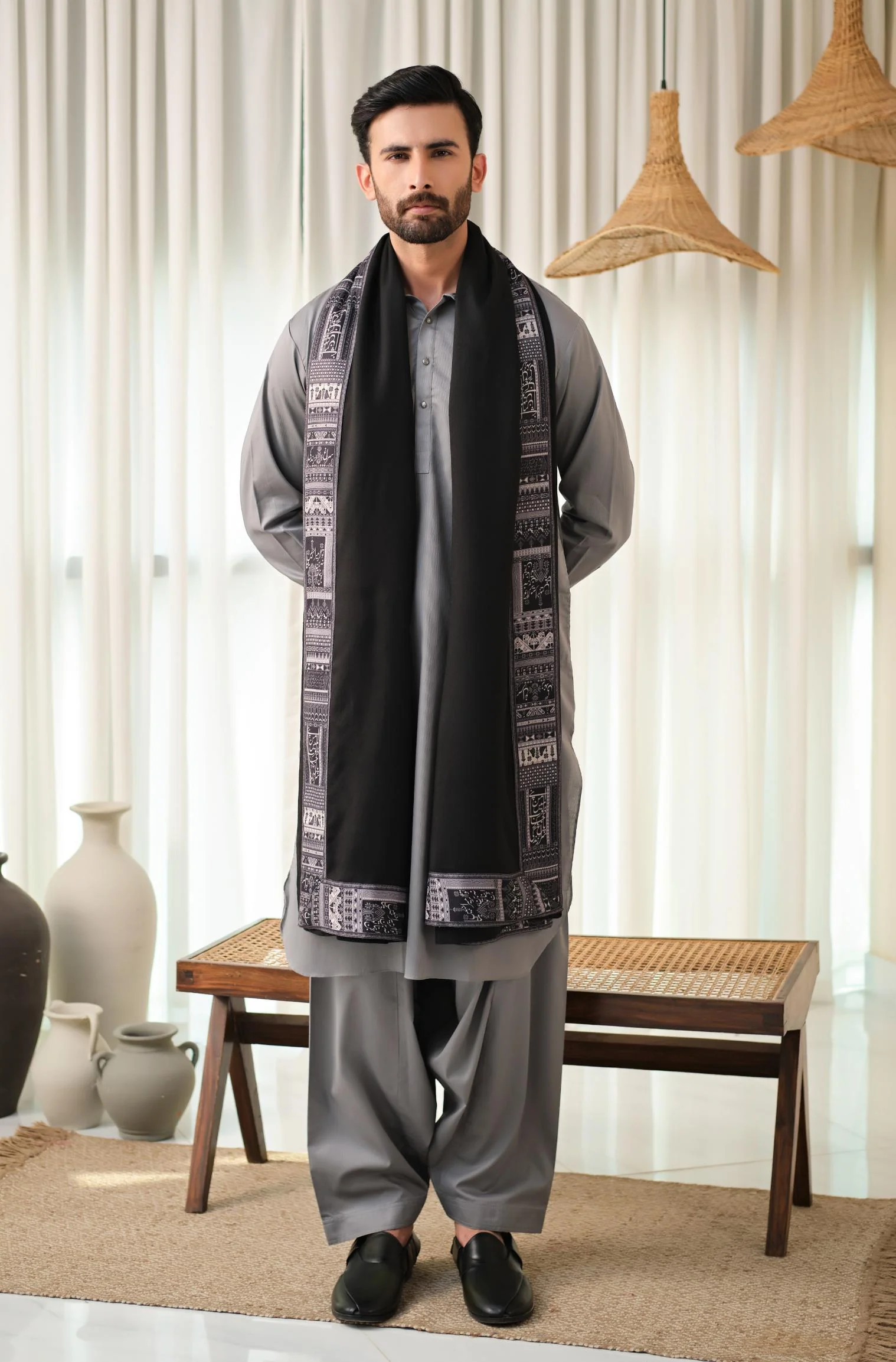 Manzil Shawl - Black - Image 5