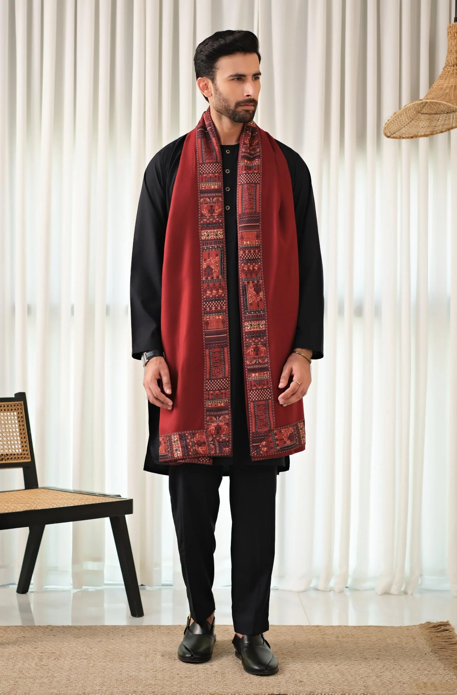Manzil Shawl - Maroon - Image 3