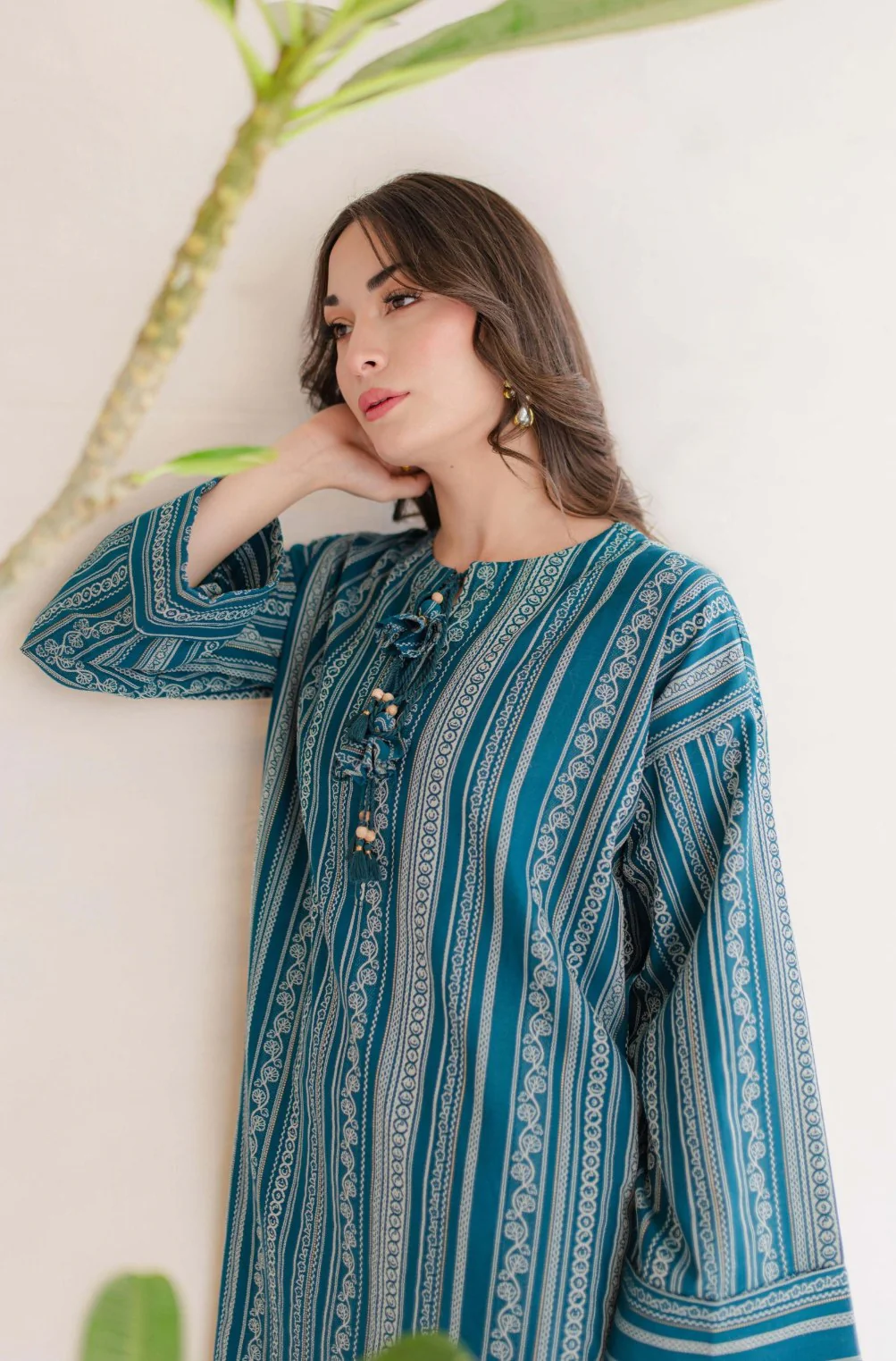 Manzil Weaved Kurta - Teal - Image 4