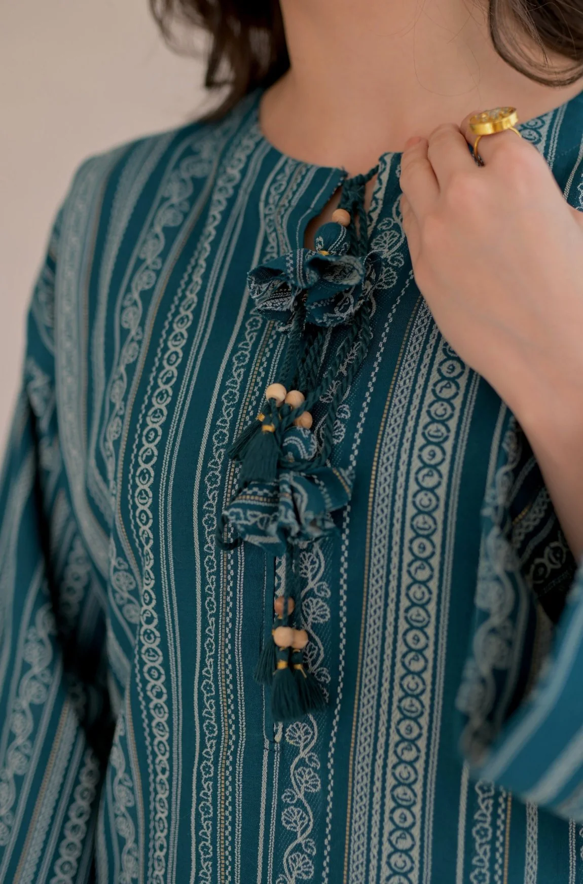 Manzil Weaved Kurta - Teal - Image 6