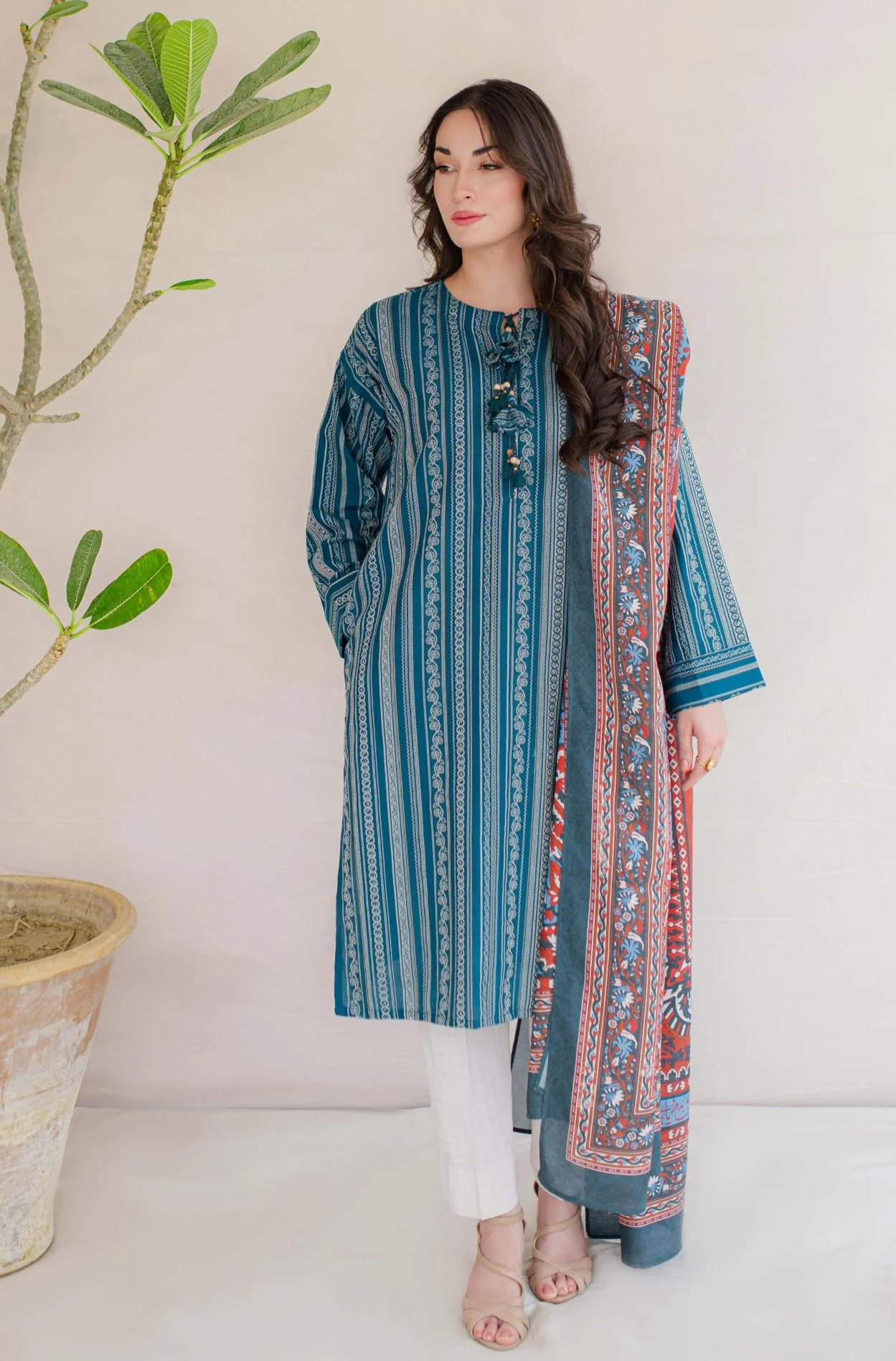 Manzil Weaved Kurta - Teal - Image 7
