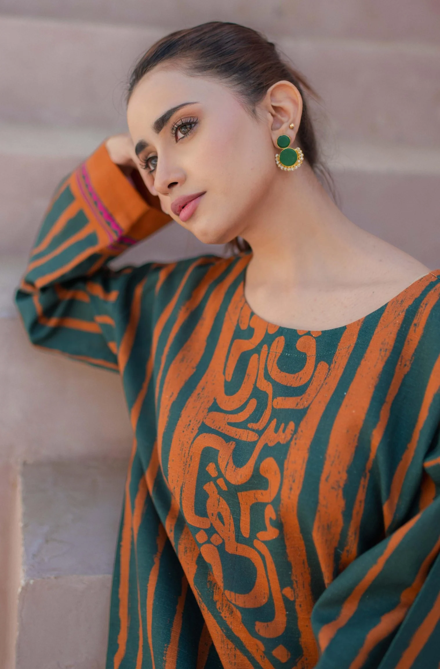 Paheli Kurta - Green & Orange - Image 4