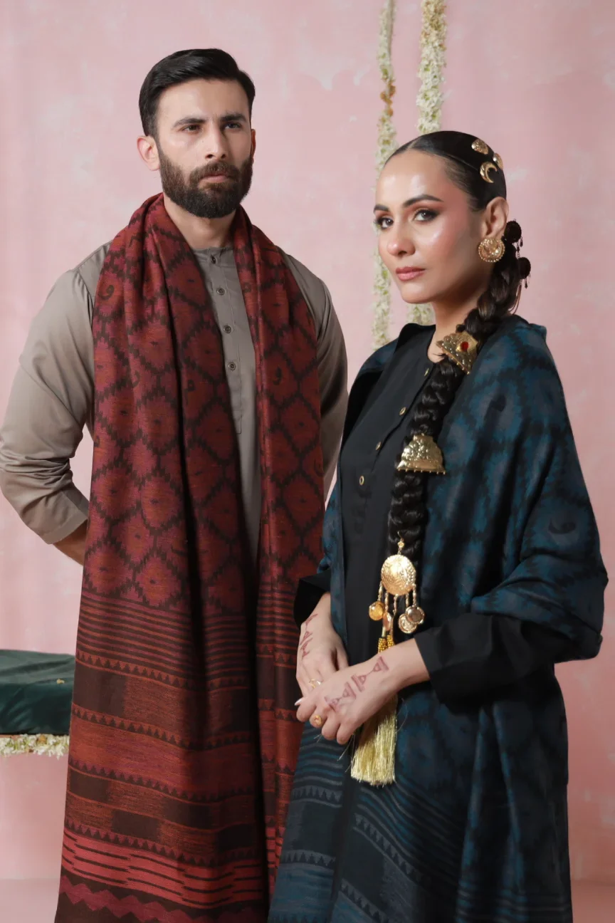 Parwana Weaved Shawl - Teal - Image 5