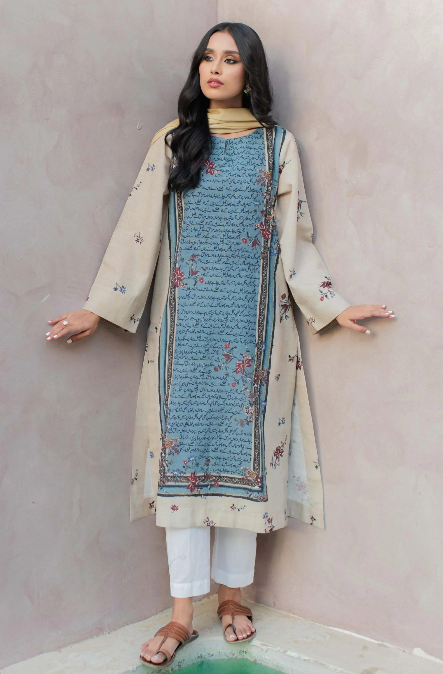 Phool Kurta - Blue & Beige - Image 3