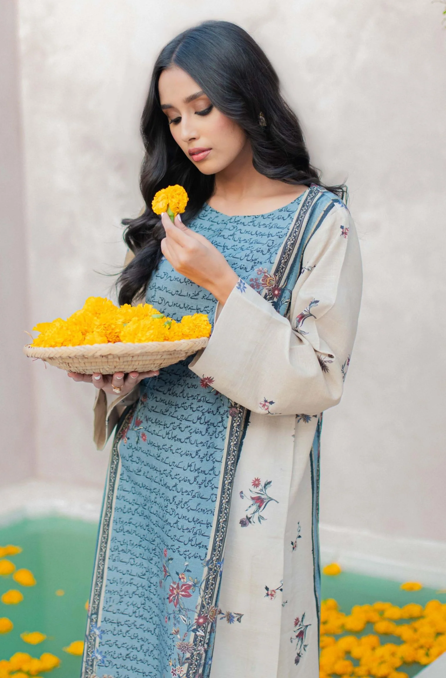 Phool Kurta - Blue & Beige - Image 4