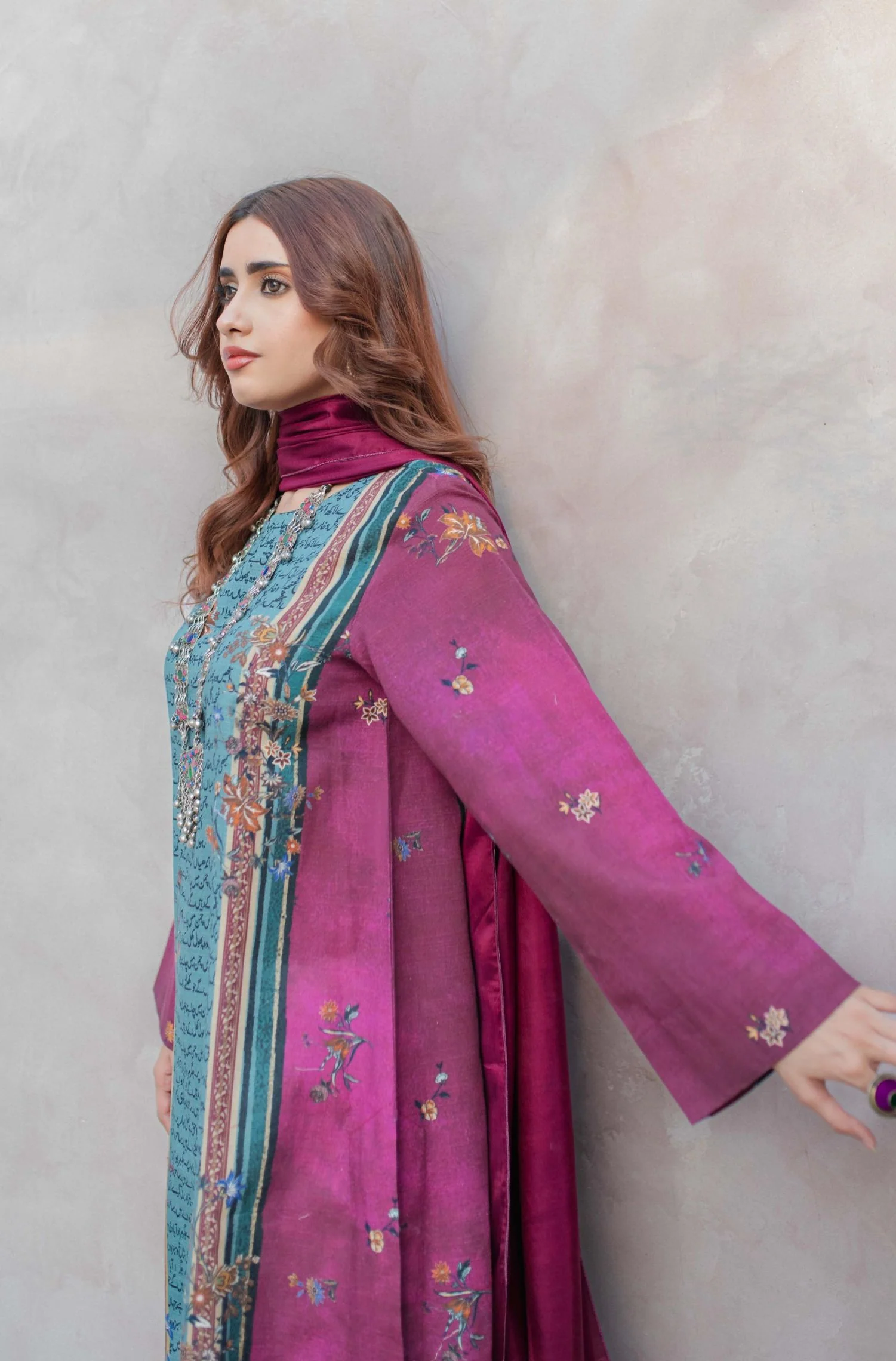 Phool Kurta - Teal & Magenta - Image 3