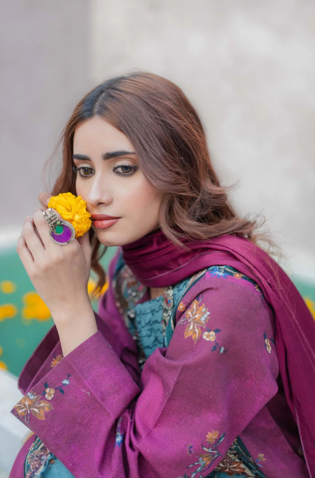 Phool Kurta - Teal & Magenta - Image 4