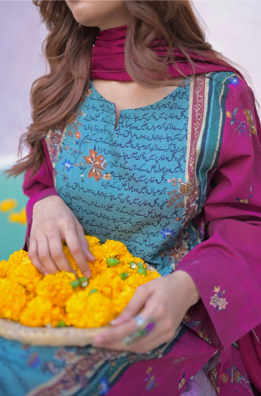 Phool Kurta - Teal & Magenta - Image 6