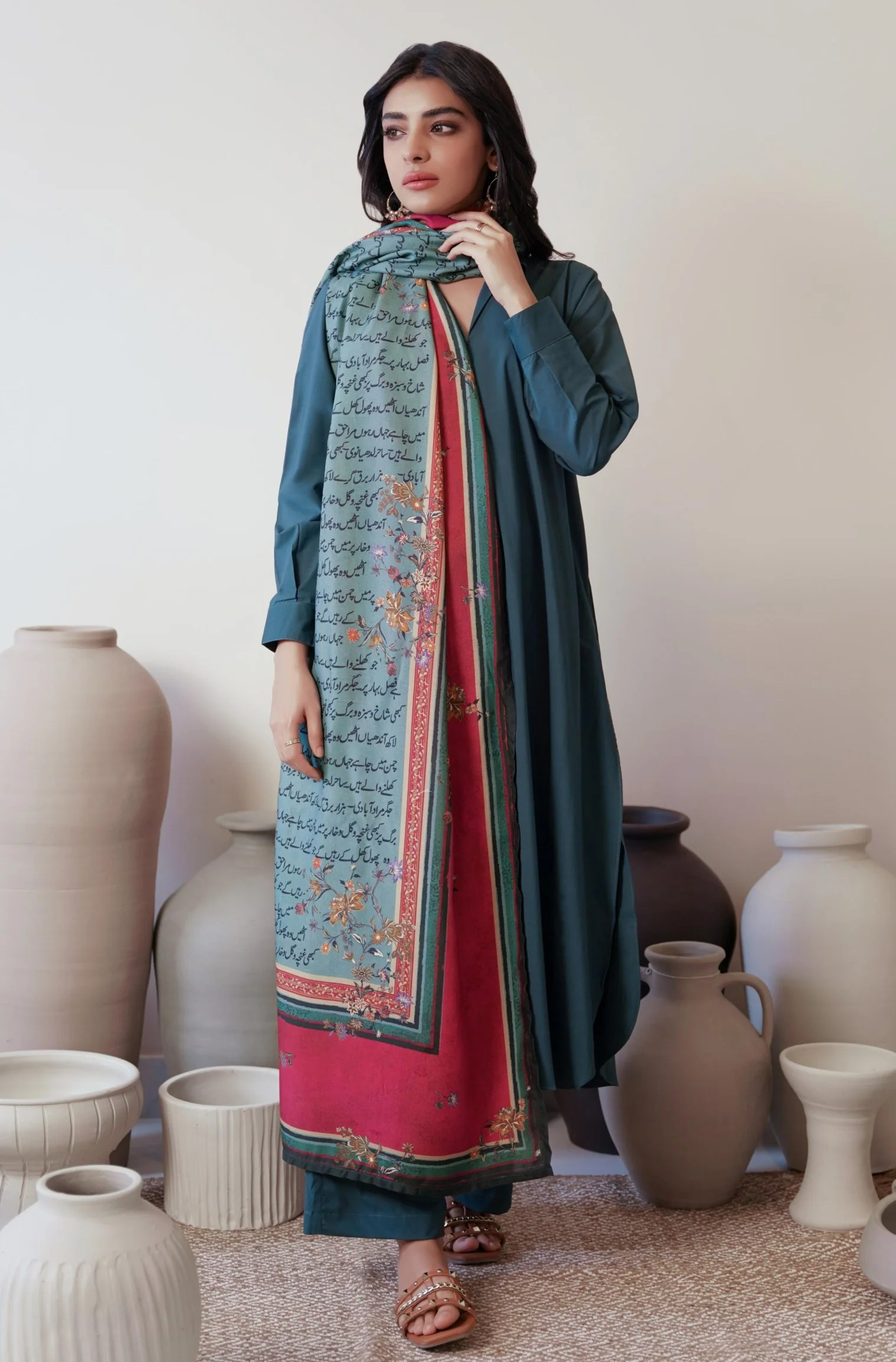Phool Odhni - Teal & Magenta - Image 2