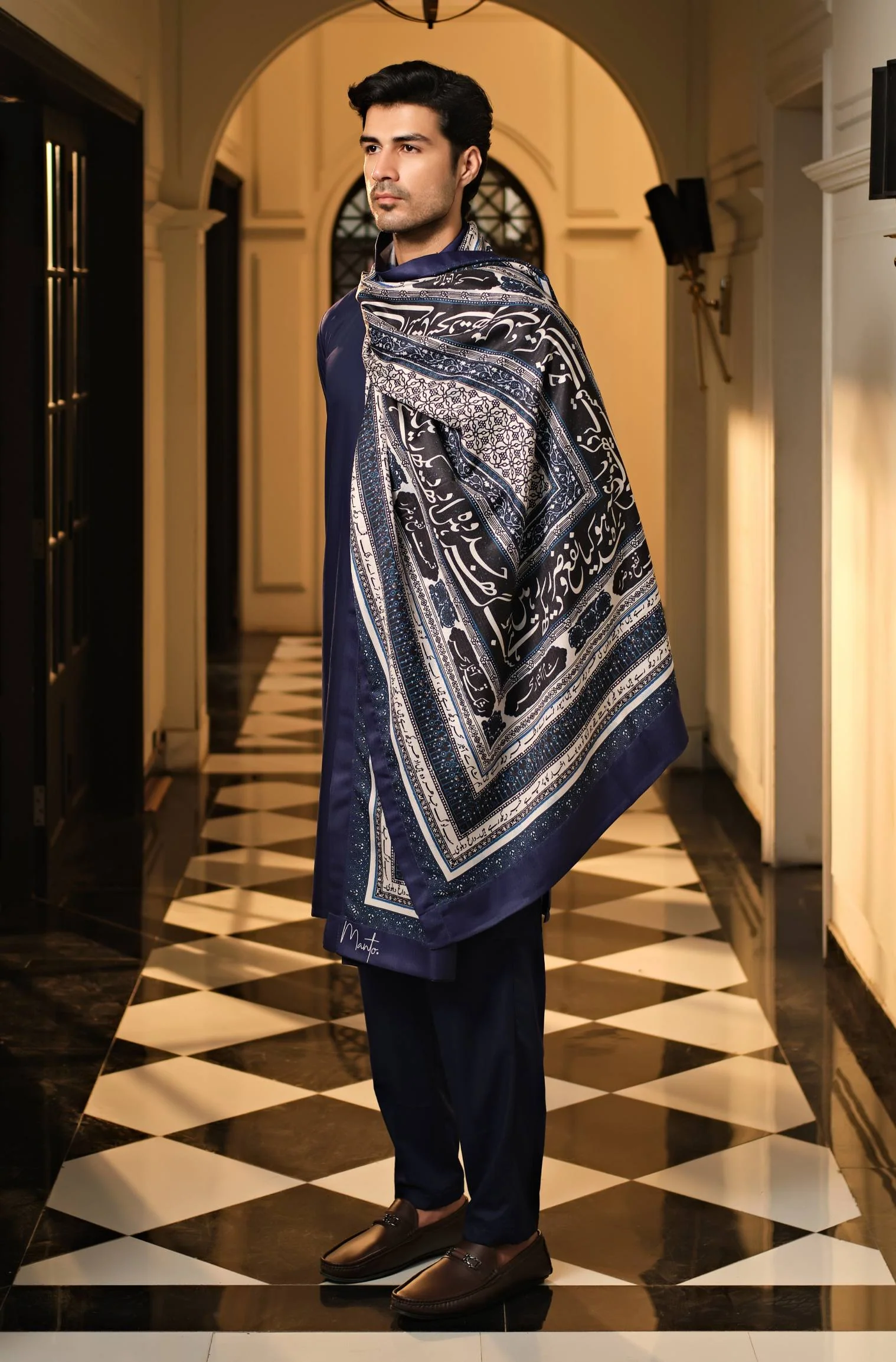 Rashk Shawl - Blue & White