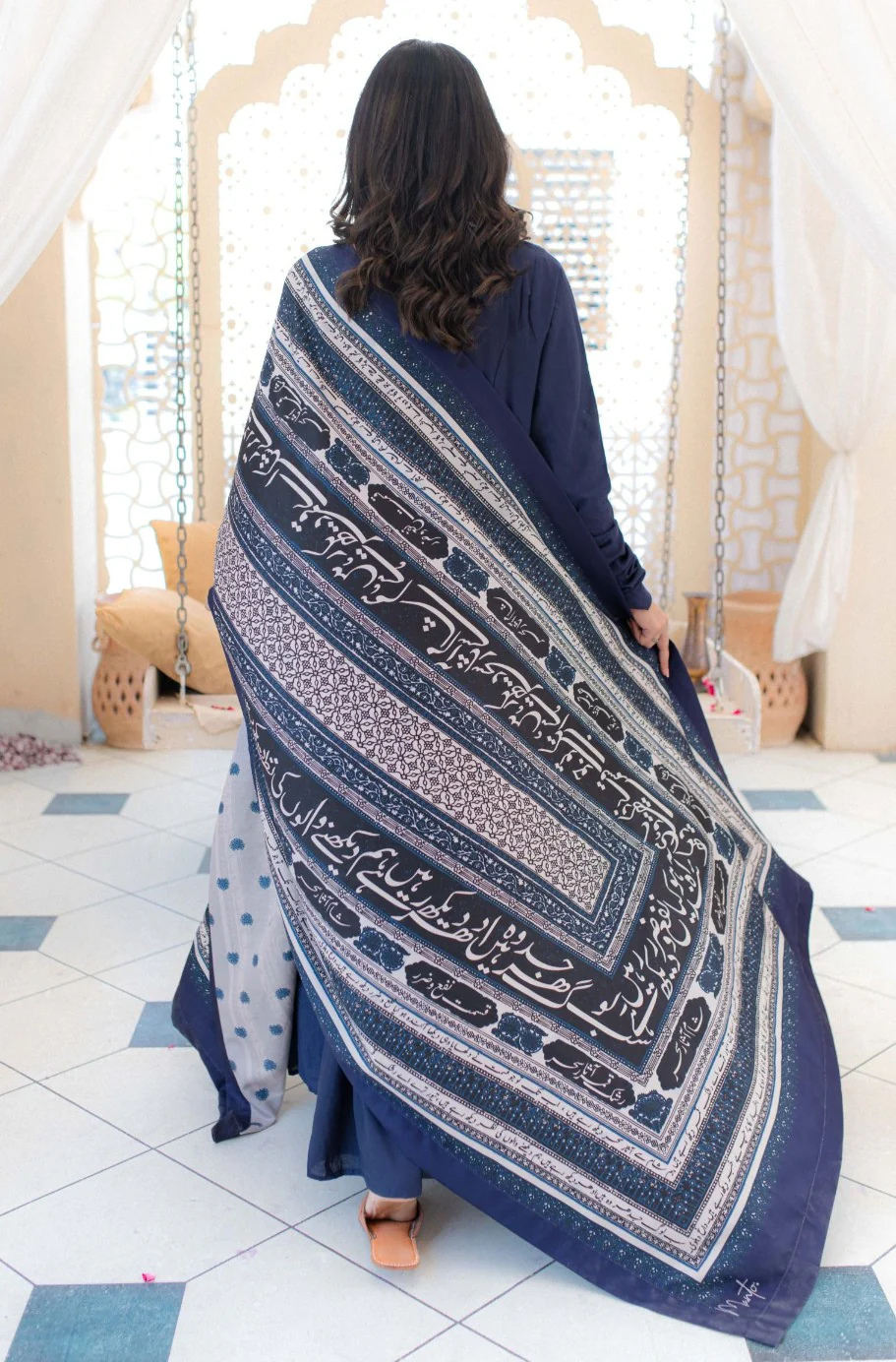 Rashk Shawl - Blue & White - Image 6