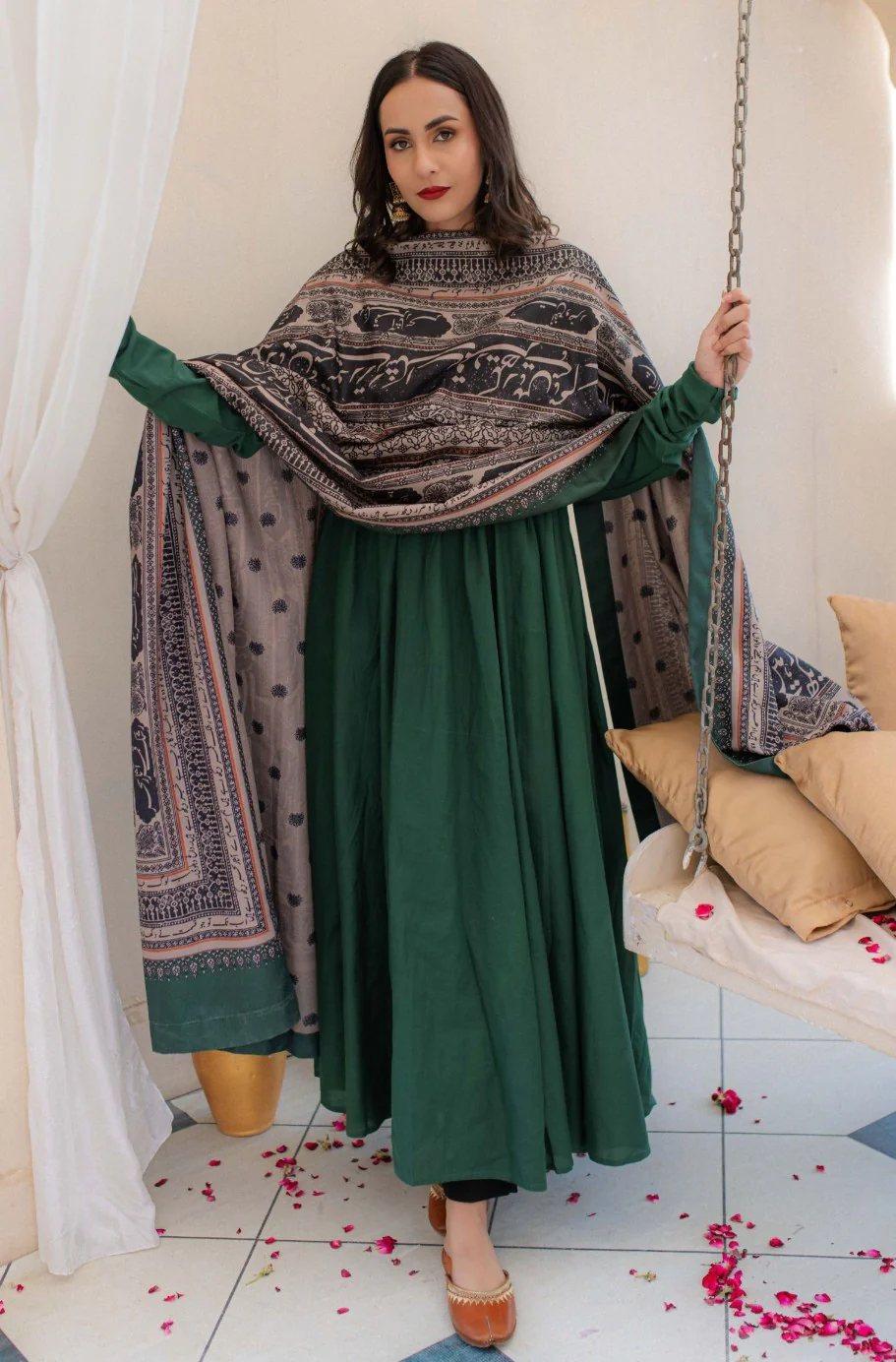 Rashk Shawl - Green & Beige - Image 3