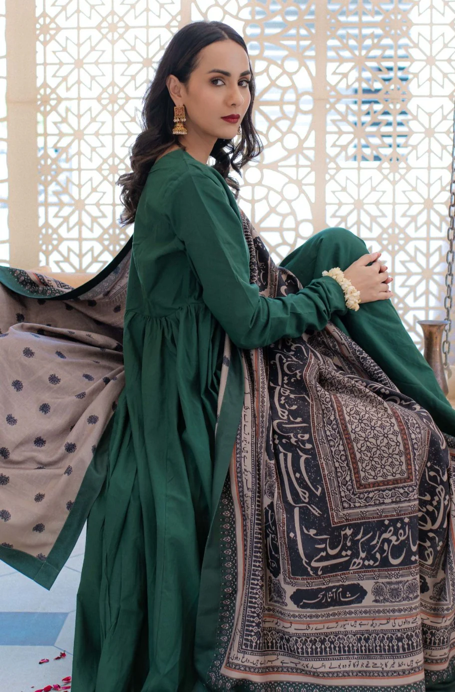 Rashk Shawl - Green & Beige - Image 5