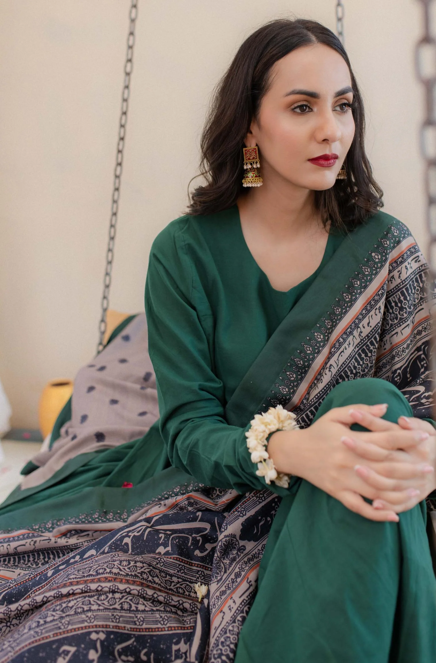 Rashk Shawl - Green & Beige - Image 6