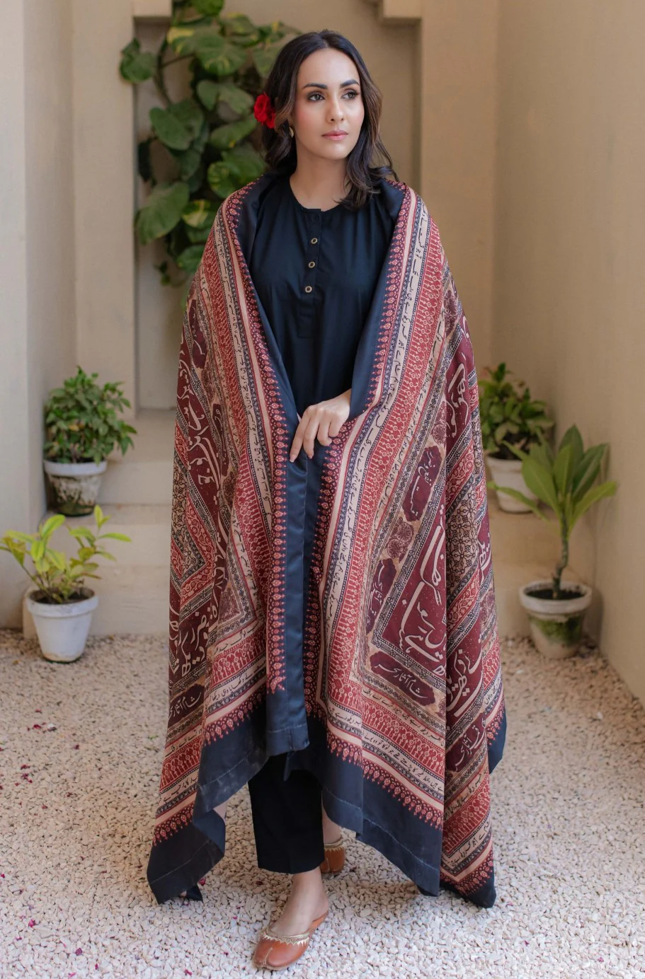 Rashk Shawl - Maroon & Tan