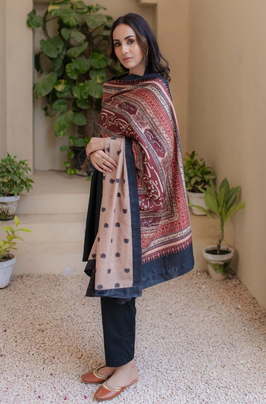 Rashk Shawl - Maroon & Tan - Image 2