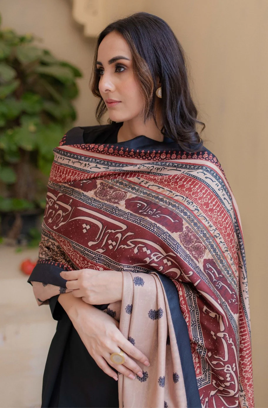 Rashk Shawl - Maroon & Tan - Image 3