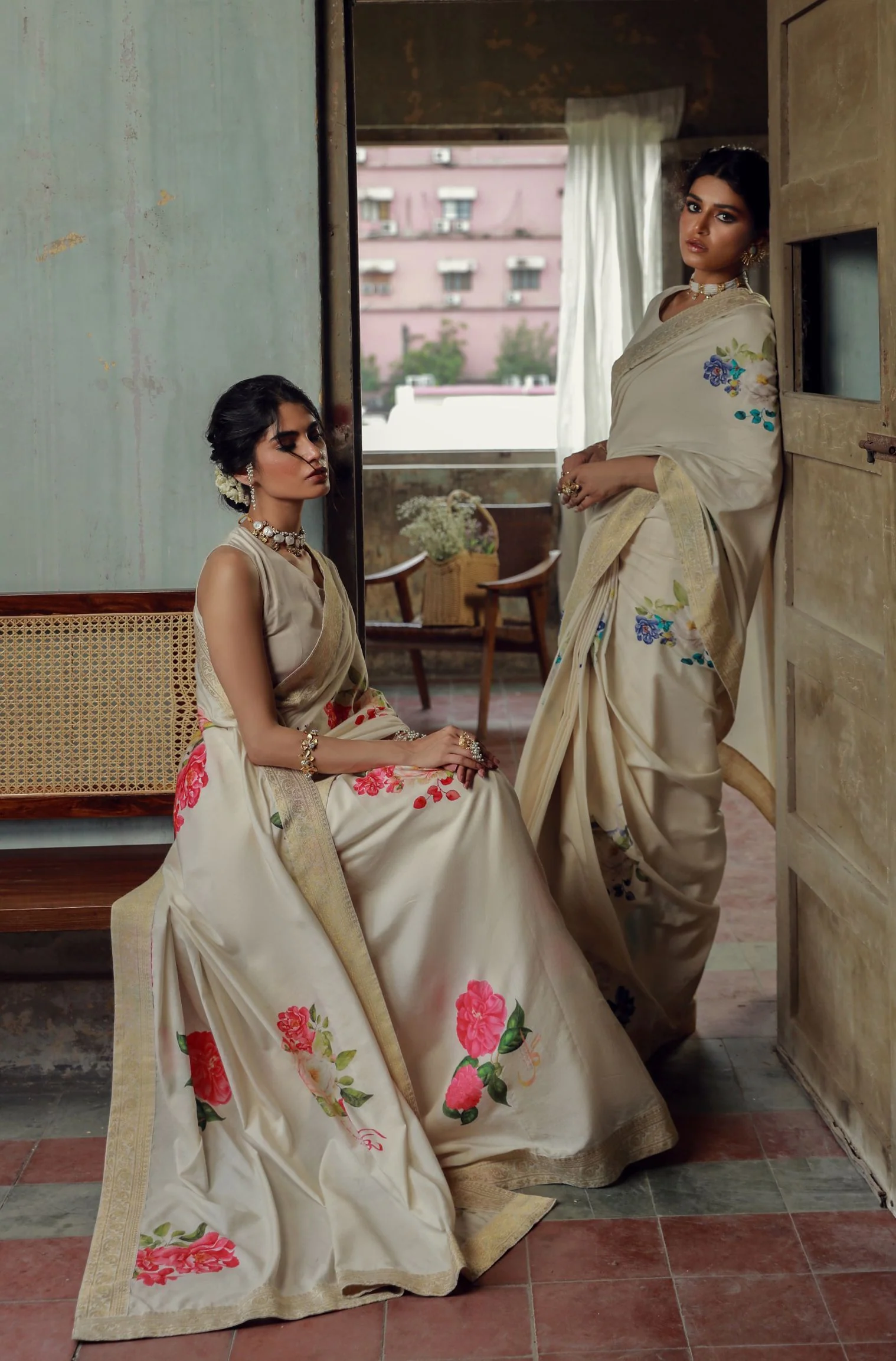 Roop Saree - Beige & Blue - Image 5