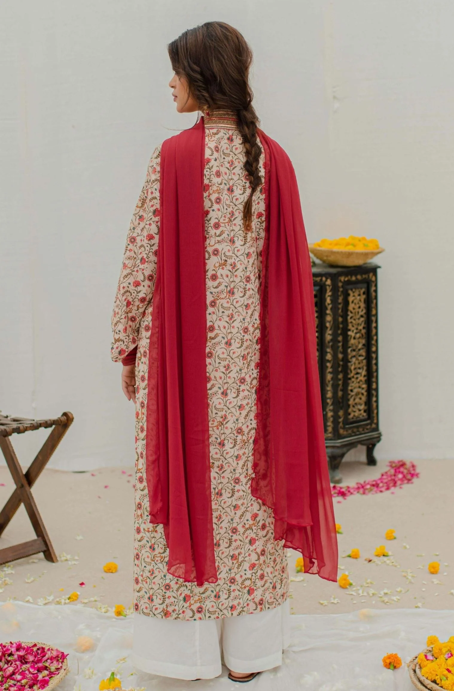 Roshni Kurta - Beige & Red - Image 3