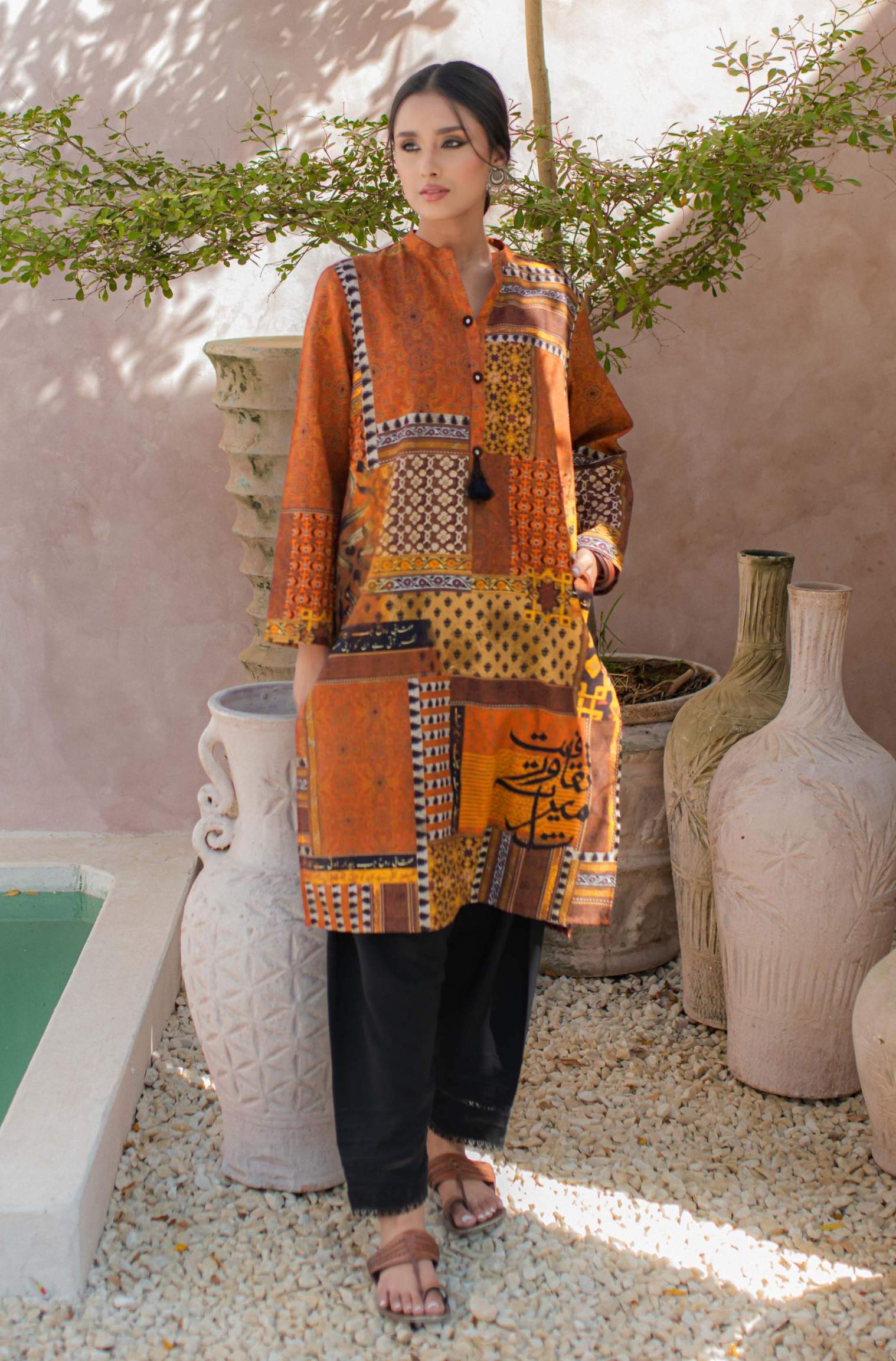 Saqafat Kurta - Rust & Orange