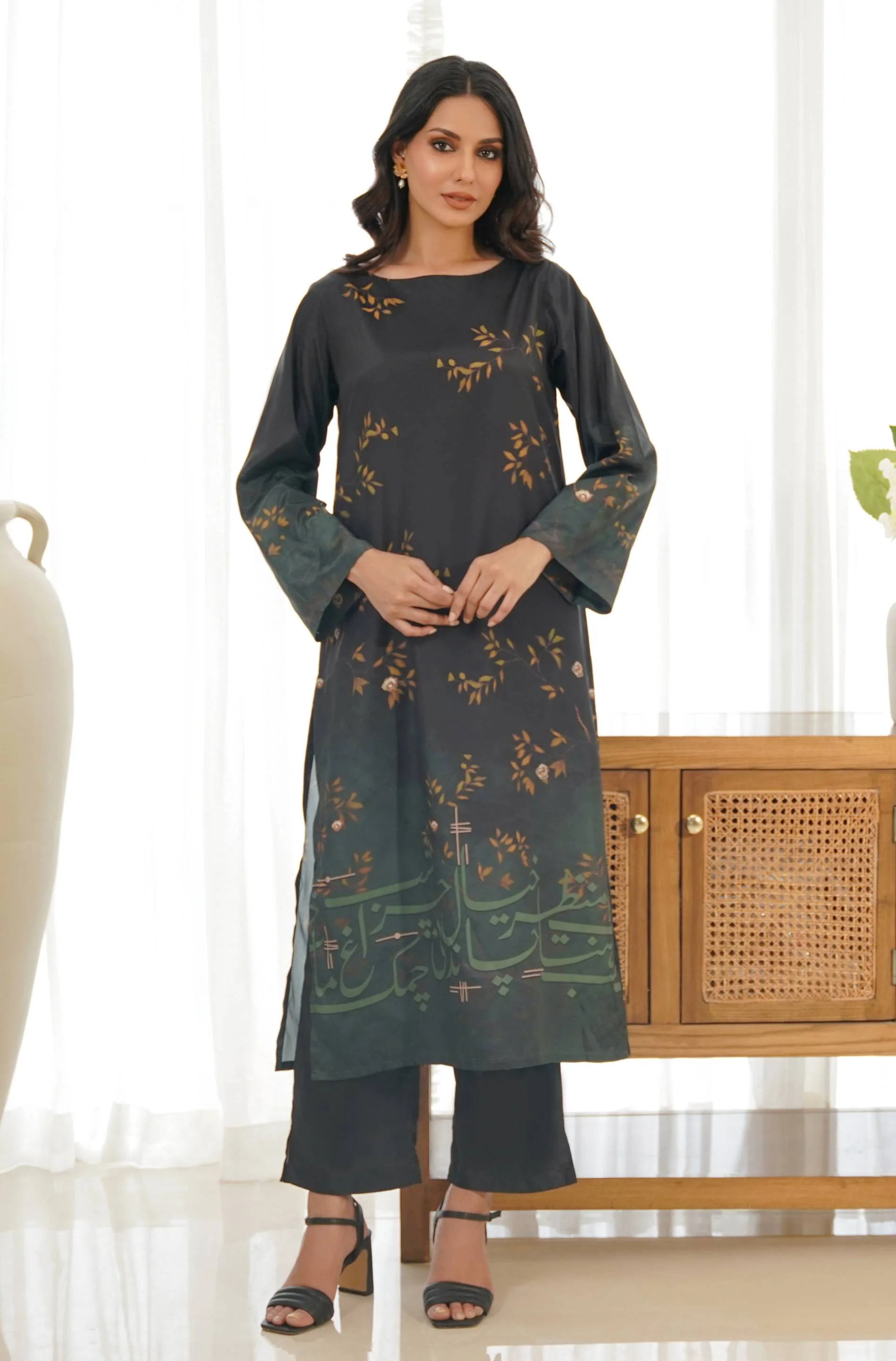 Shajar Co-ord Set - Black & Green - Image 4