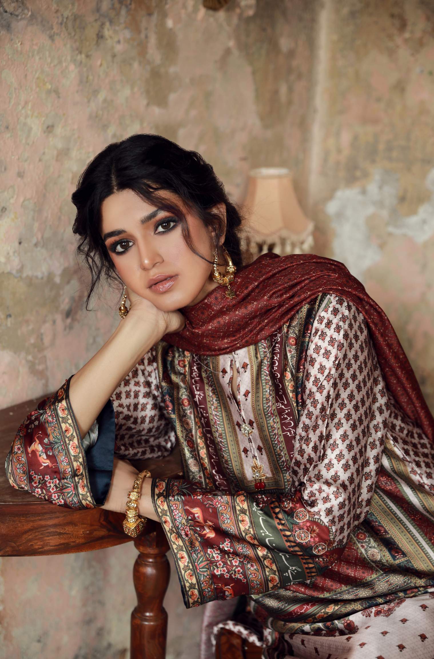 Shalimar Set - Ivory & Maroon - Image 7