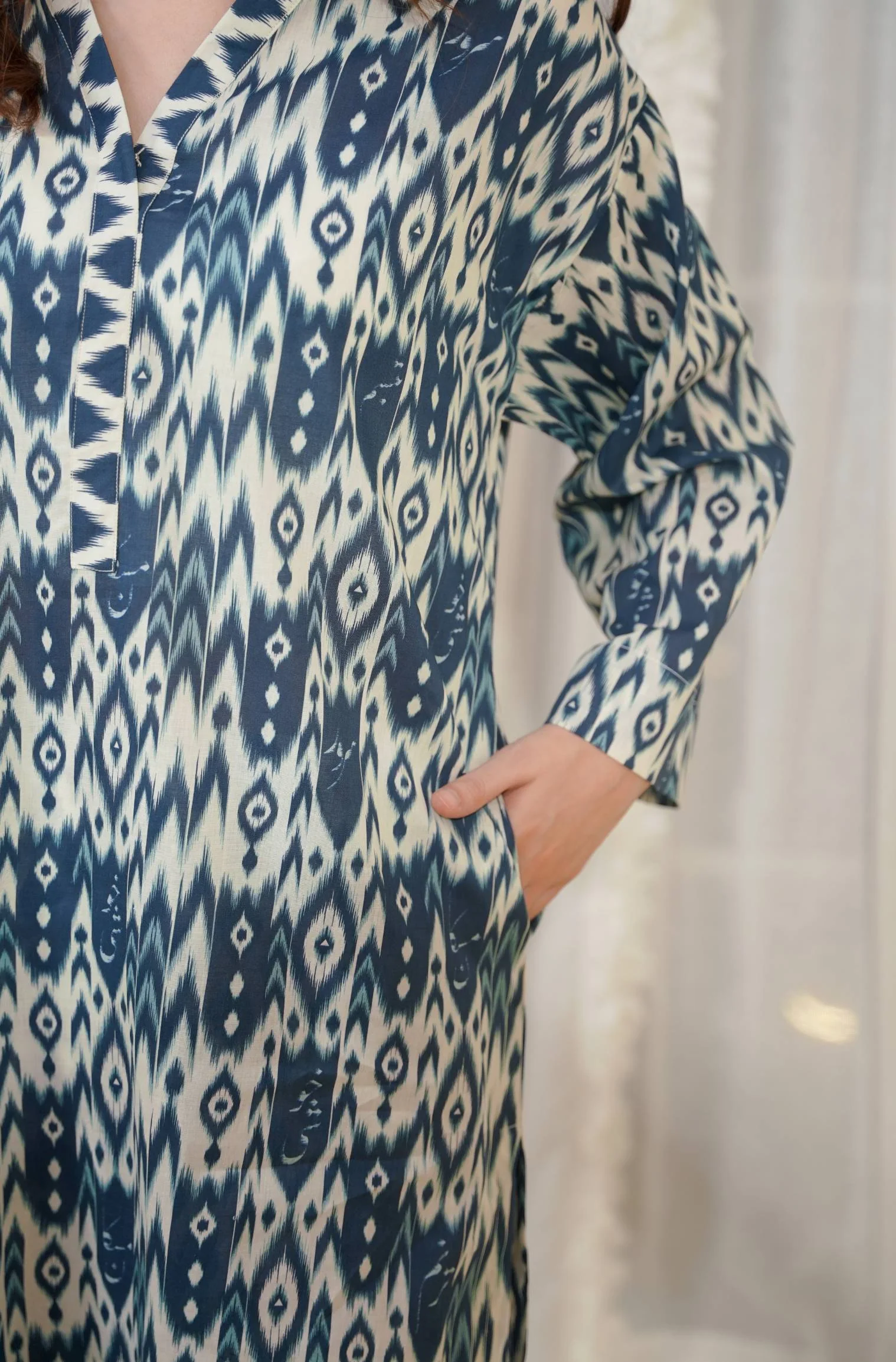 Suroor Co-ord Set - Blue & Off White - Image 5