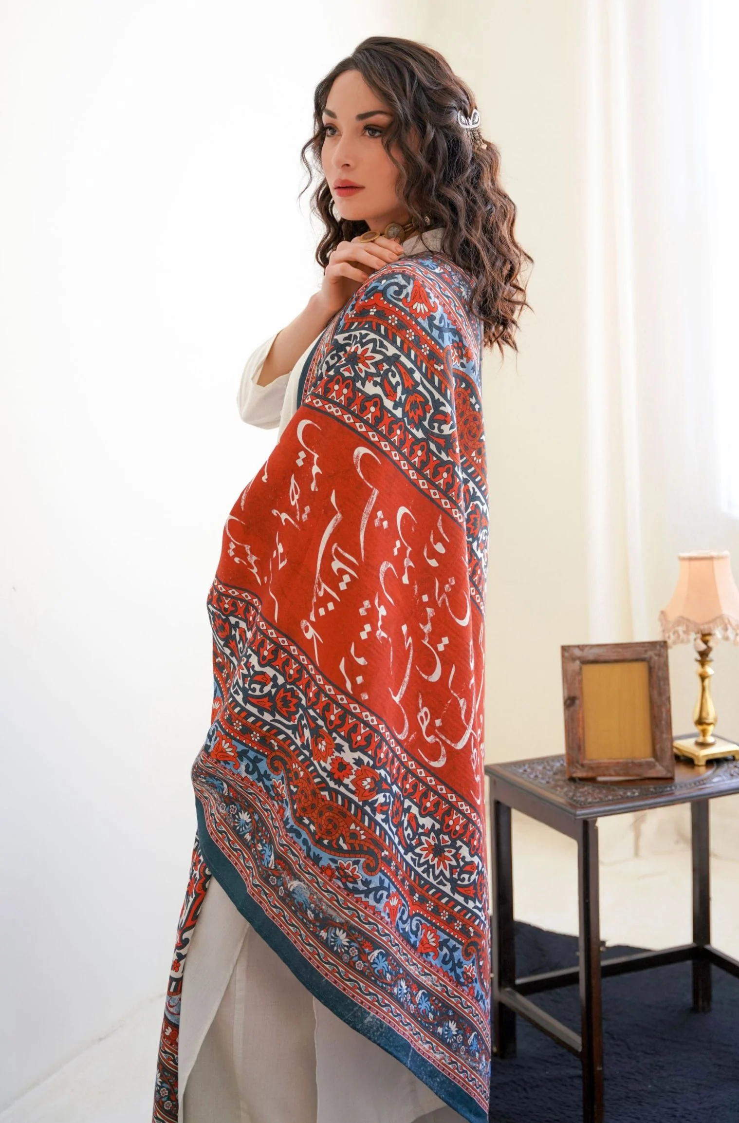 Talaash Odhni - Blue & Rust - Image 4