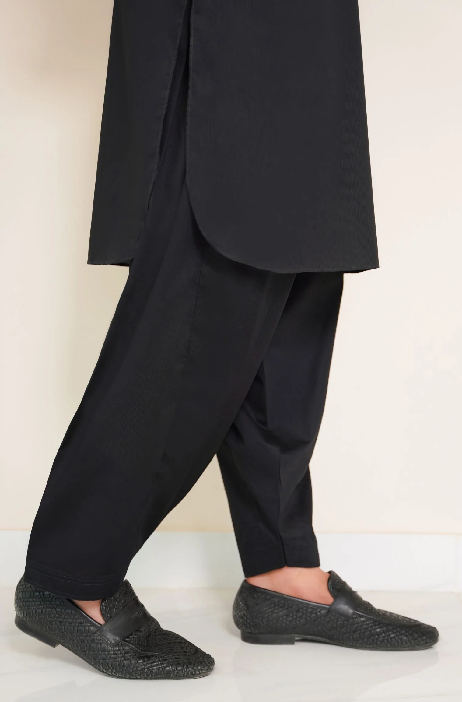 Textured Cotton Kameez Shalwar - Jet Black (Men) - Image 8