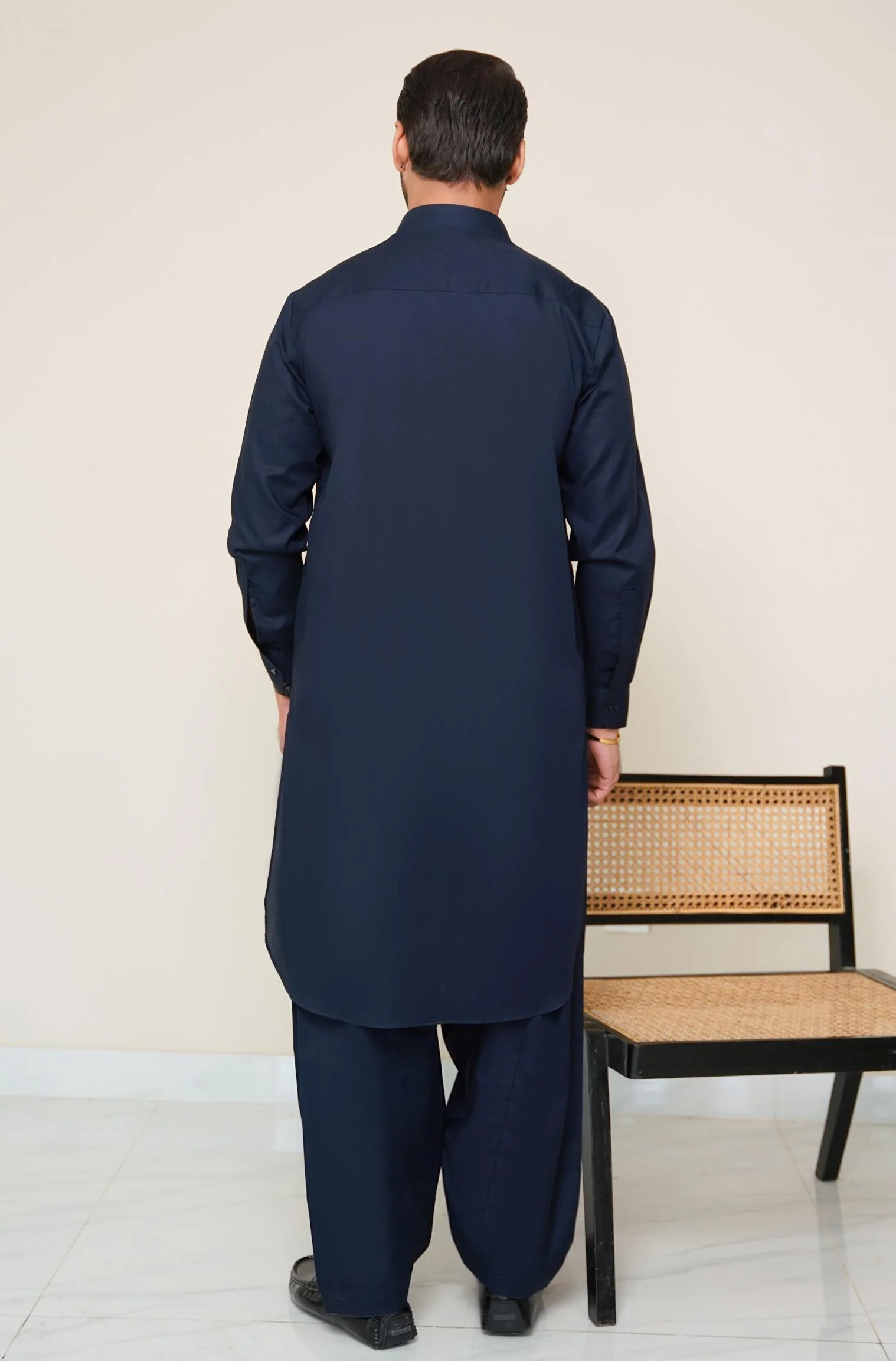 Textured Cotton Kameez Shalwar - Midnight Blue (Men) - Image 4