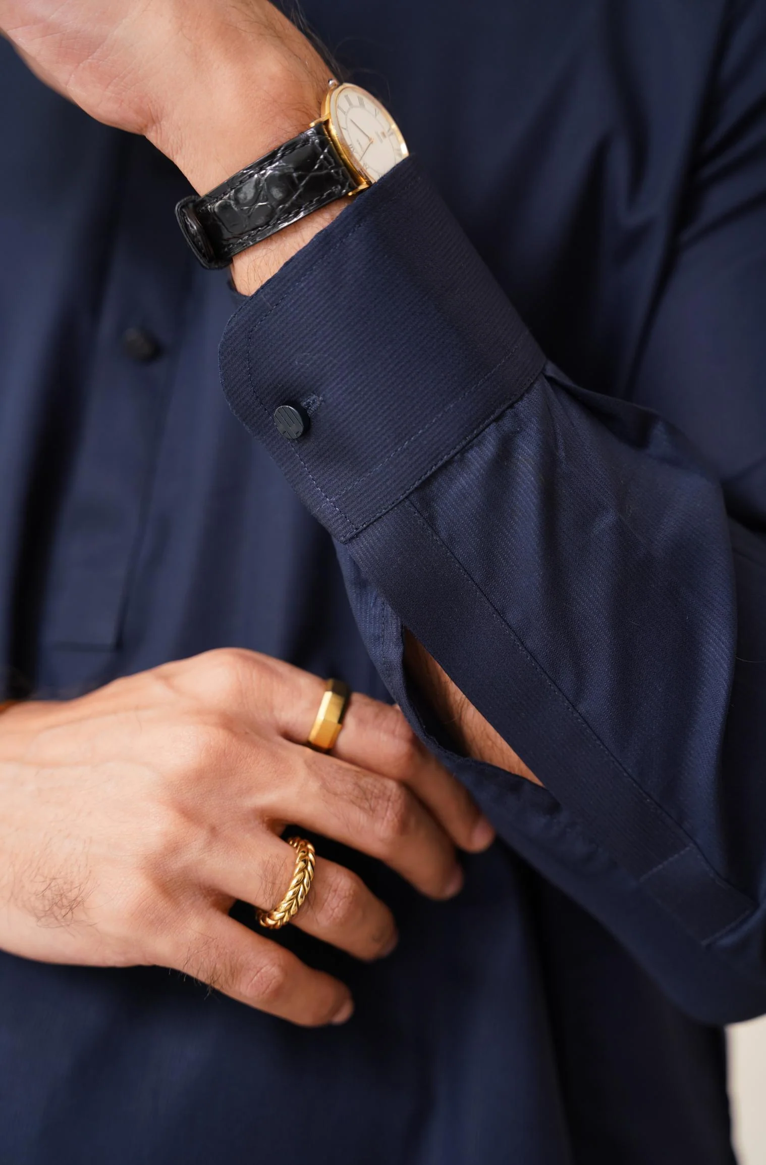 Textured Cotton Kameez Shalwar - Midnight Blue (Men) - Image 7