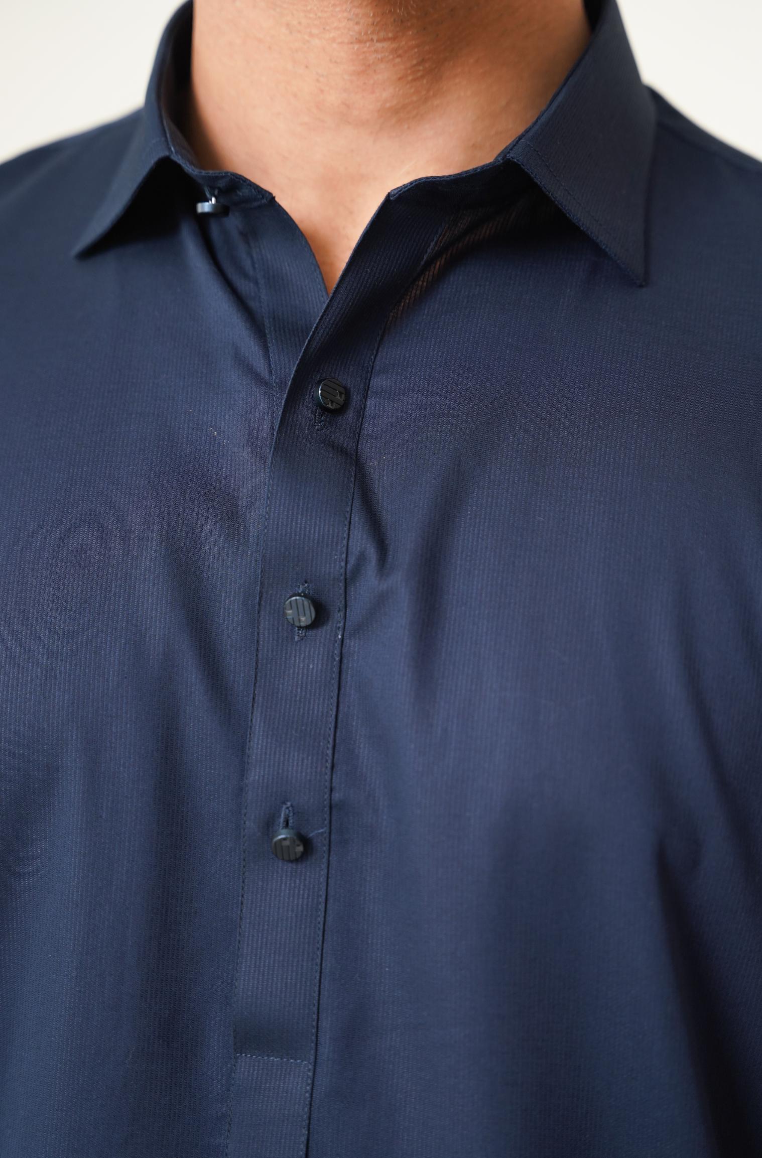Textured Cotton Kameez Shalwar - Midnight Blue (Men) - Image 8
